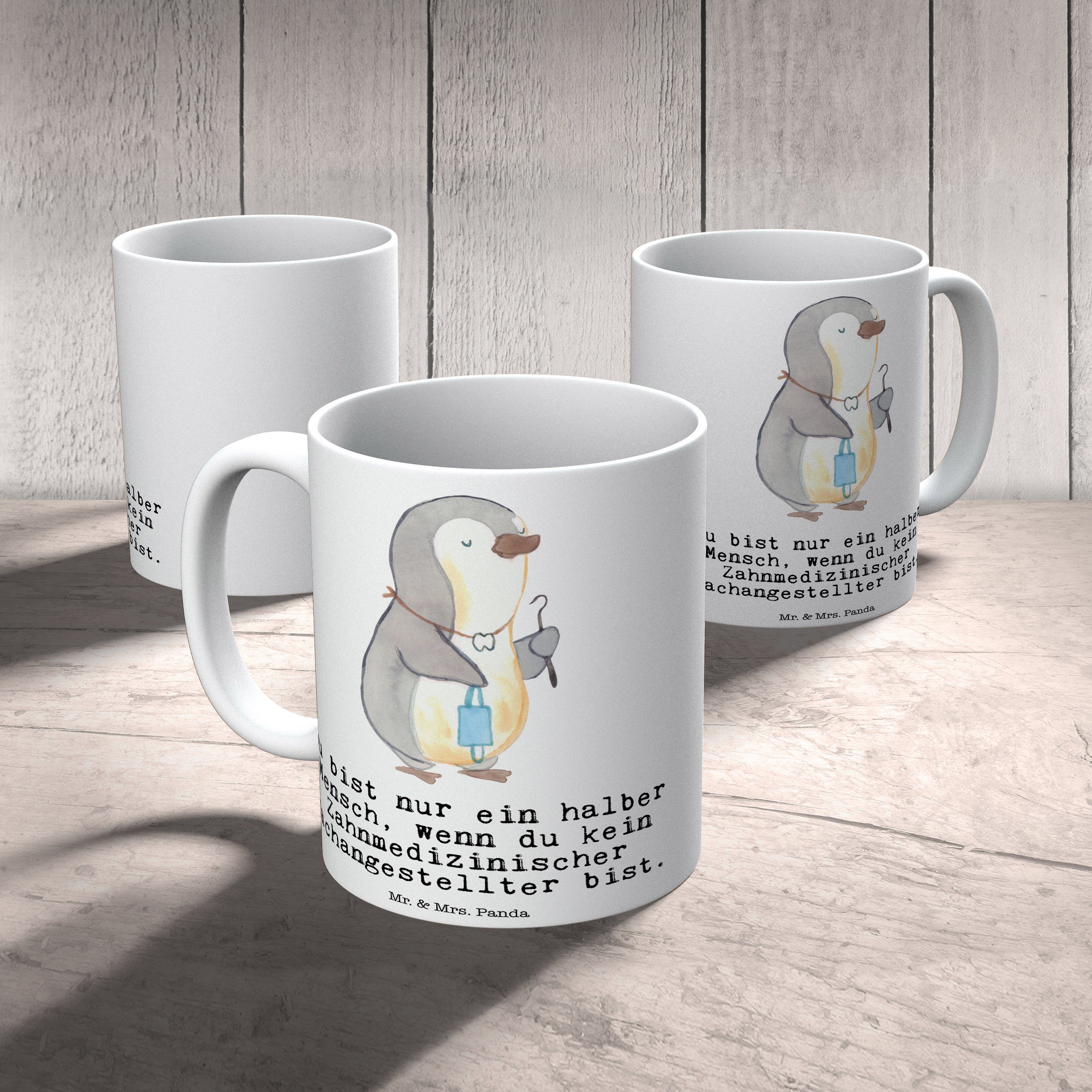 Fachangestellter & Herz Mr. Panda Weiß Keramik Tasse - Zahnmedizinischer mit Geschenk, Becher, - Mrs.