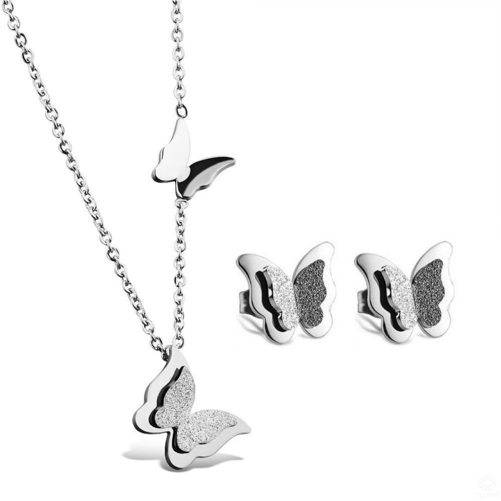 Kim Johanson Schmuckset Schmetterling Silber Halskette (2-tlg), Ohrringe und