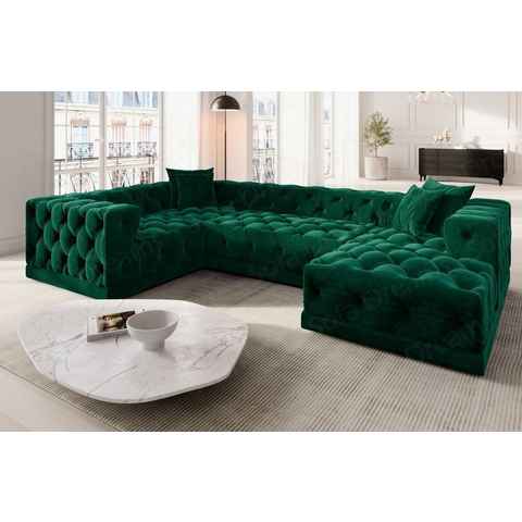 Sofa Dreams Wohnlandschaft Designer Stoff Sofa Palma U Form Samtstoff Stoffsofa, Loungesofa, Chesterfield Stil