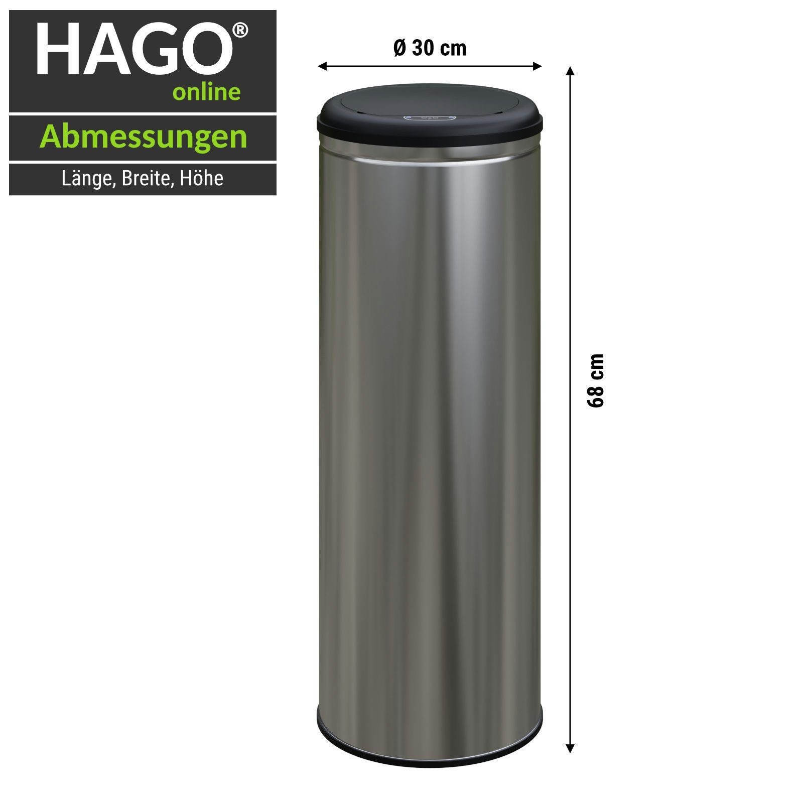 HAGO Mülltrennsystem Premium Edelstahl silber Sensor Papierkorb Mülleimer Automatik Abfalleimer