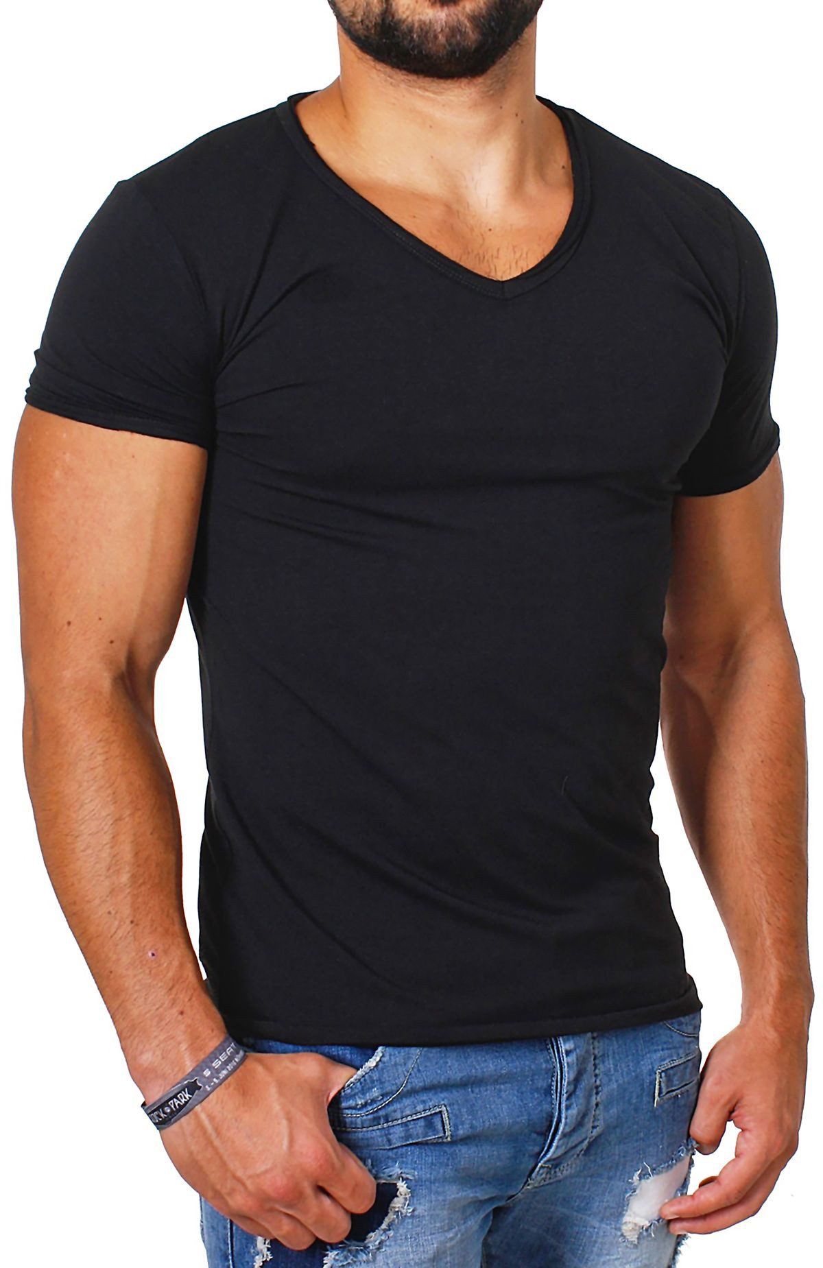 CARISMA T-Shirt Herren Uni Basic 4066 tief-breit geschnittener Ausschnitt v günstig online kaufen