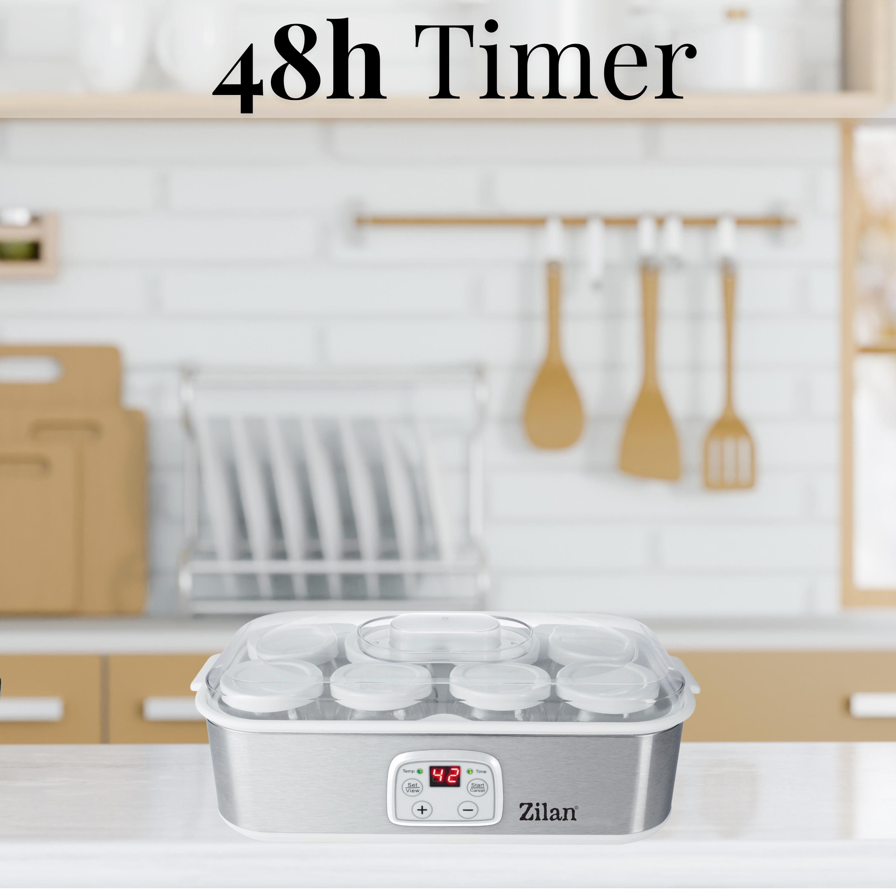 Zilan Joghurtbereiter ZLN-6104, Digitales Display,48h Timer,8 Glasflaschen,1.44 Liter