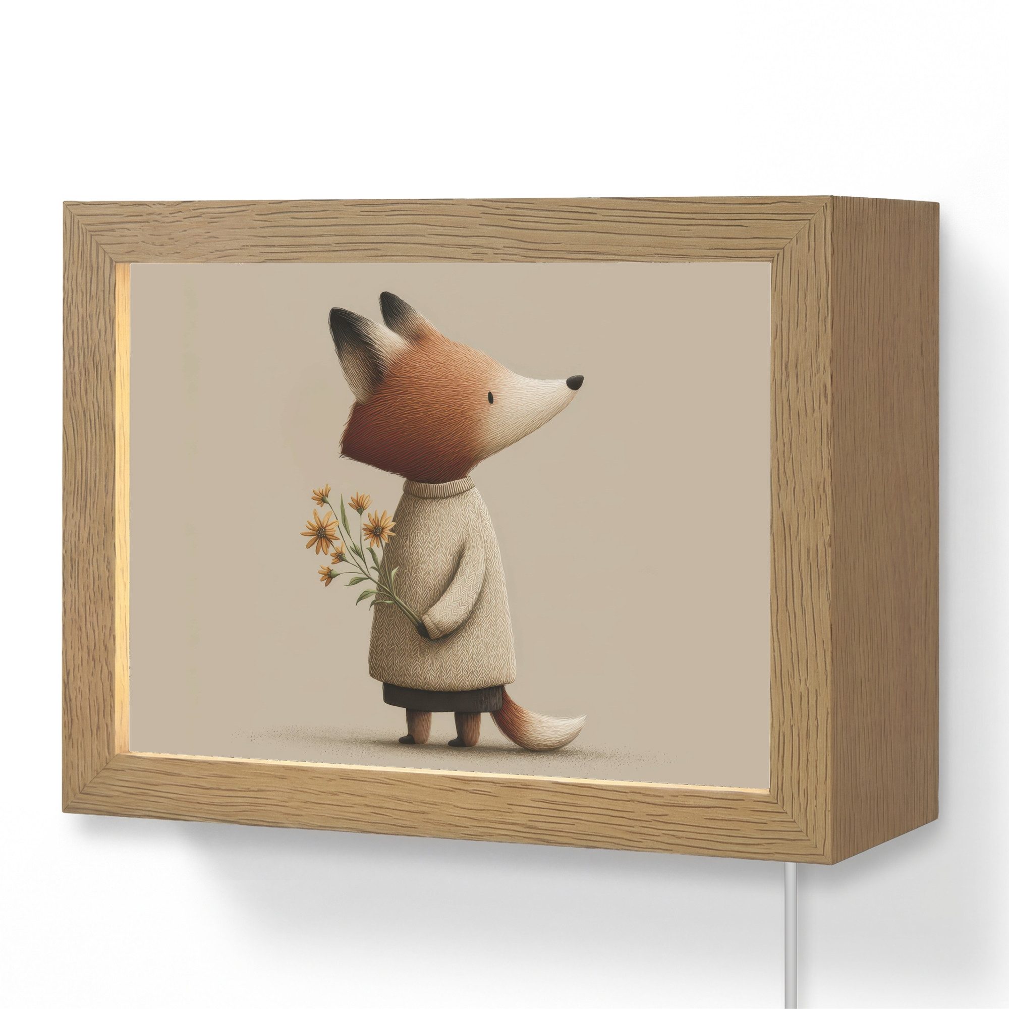 OnlyWow Wandleuchte Lightbox Fuchs - Gelbe Blumen - Minimalistisch - Jungen, Dimmbar, Farbwechsel, LED, Warmweiß, Kaltweiß, Neutralweiß Einstellbar, Wandlampe Innen, Dimmbar, mit Kabel, LED, Modern, Kinder