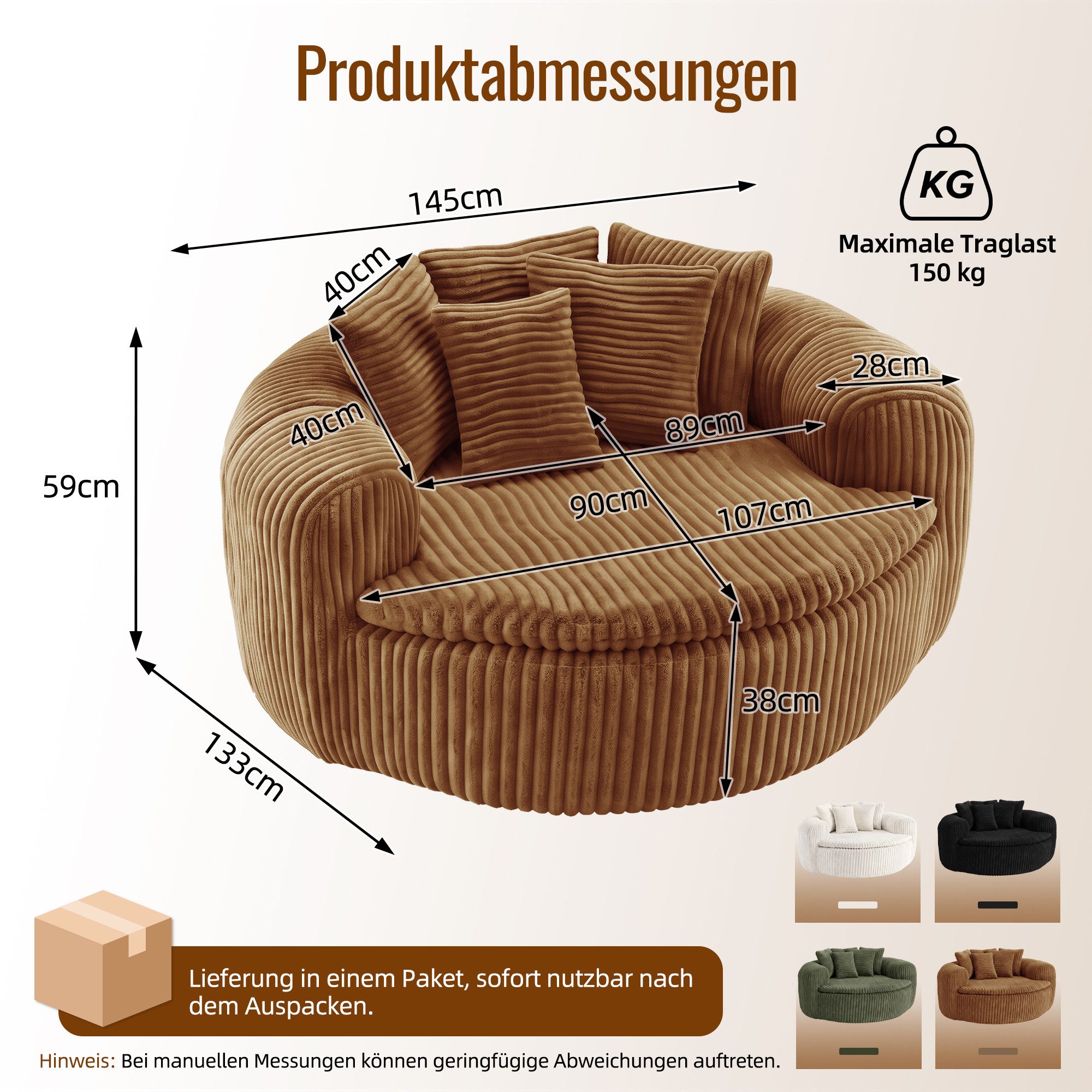 Celya Sitzsack mit gepolstertem tiefem Sitz und fünf Rückenkissen (Loungesessel für Erwachsene, extrabreite umschließende Armlehnen) – Bild 2 von 5