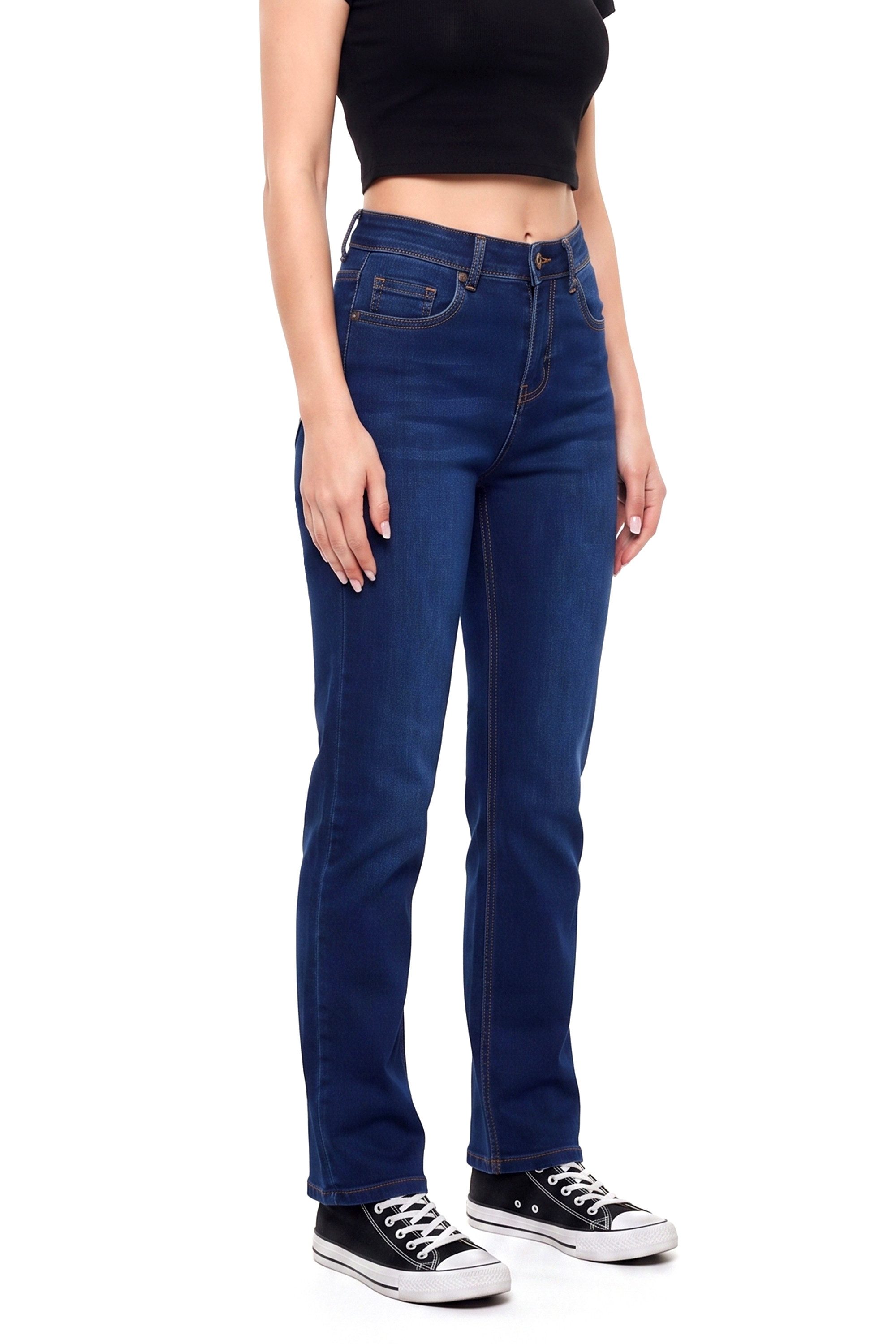ESRA Regular-fit-Jeans Damen Jeans Straight Leg Stretch Jeans Damen Gerades Bein Jeanshose Straight Jeans Damen Geradeschnitt High Waist Jeanshose bis Übergröße – Bild 4 von 5
