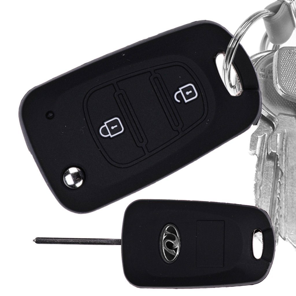 mt-key Schlüsseltasche Autoschlüssel Softcase Silikon Schutzhülle Schwarz, für Kia Picanto Rio Sportage Hyundai Elantra Accent 2 Tasten Schlüssel