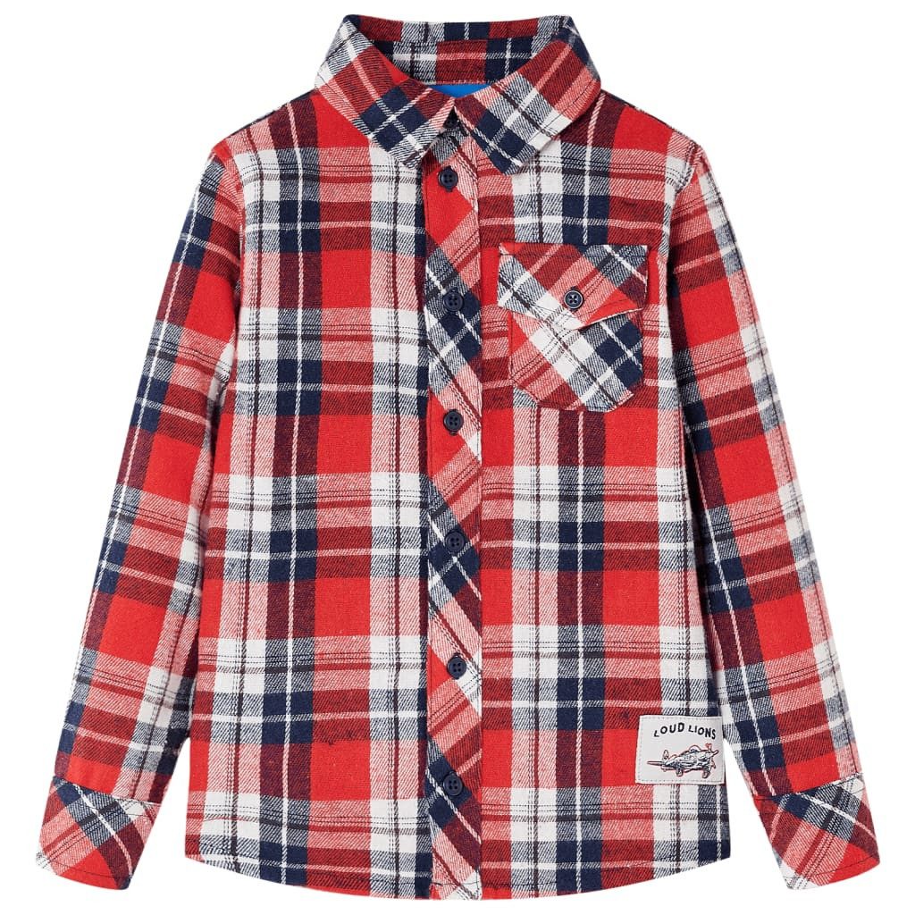 vidaXL Karohemd Kinderhemd Karomuster Rot und Marineblau 116