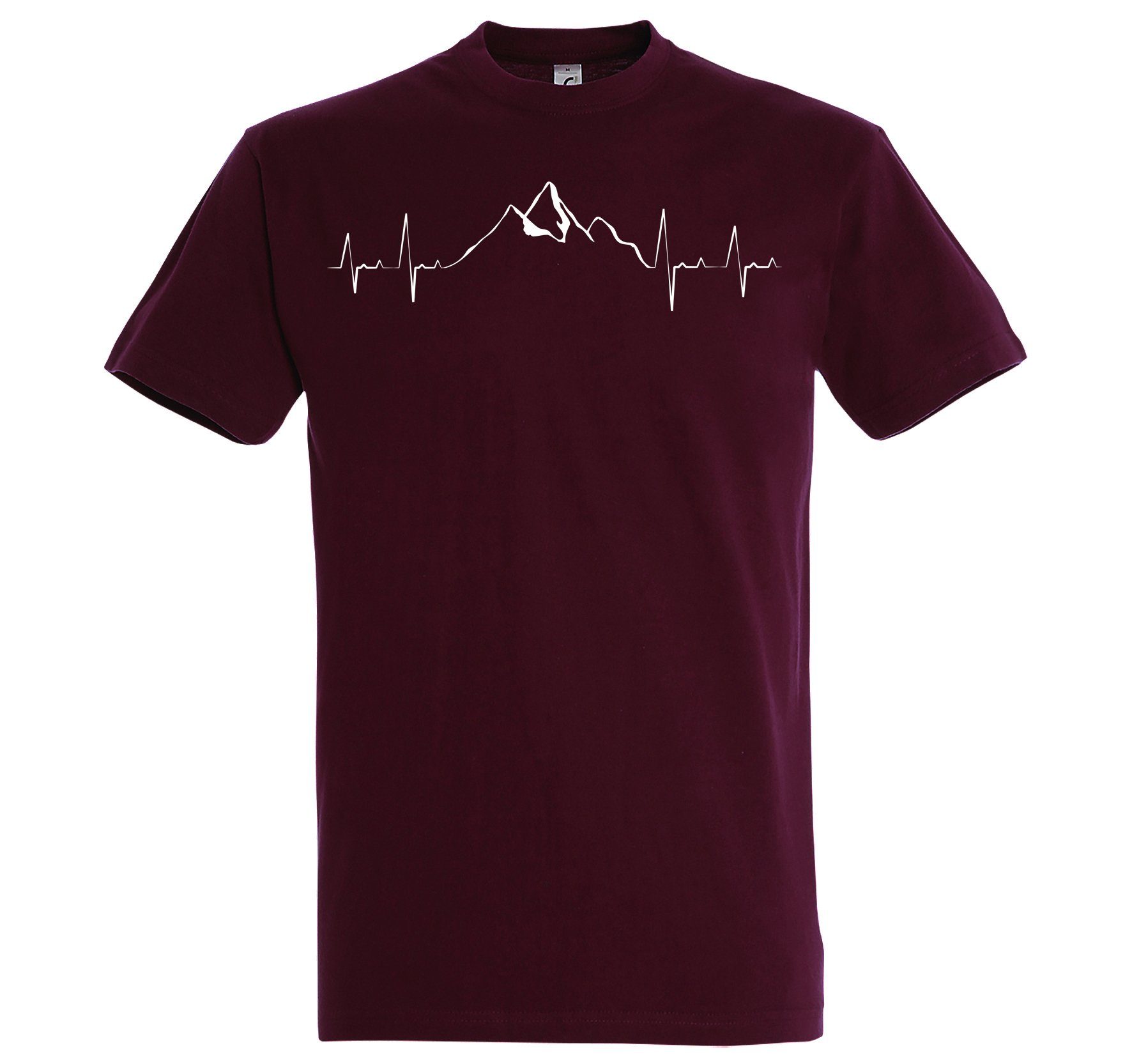 Burgund Youth Shirt Designz T-Shirt mit Frontprint Mountain Herren trendigem Heartbeat