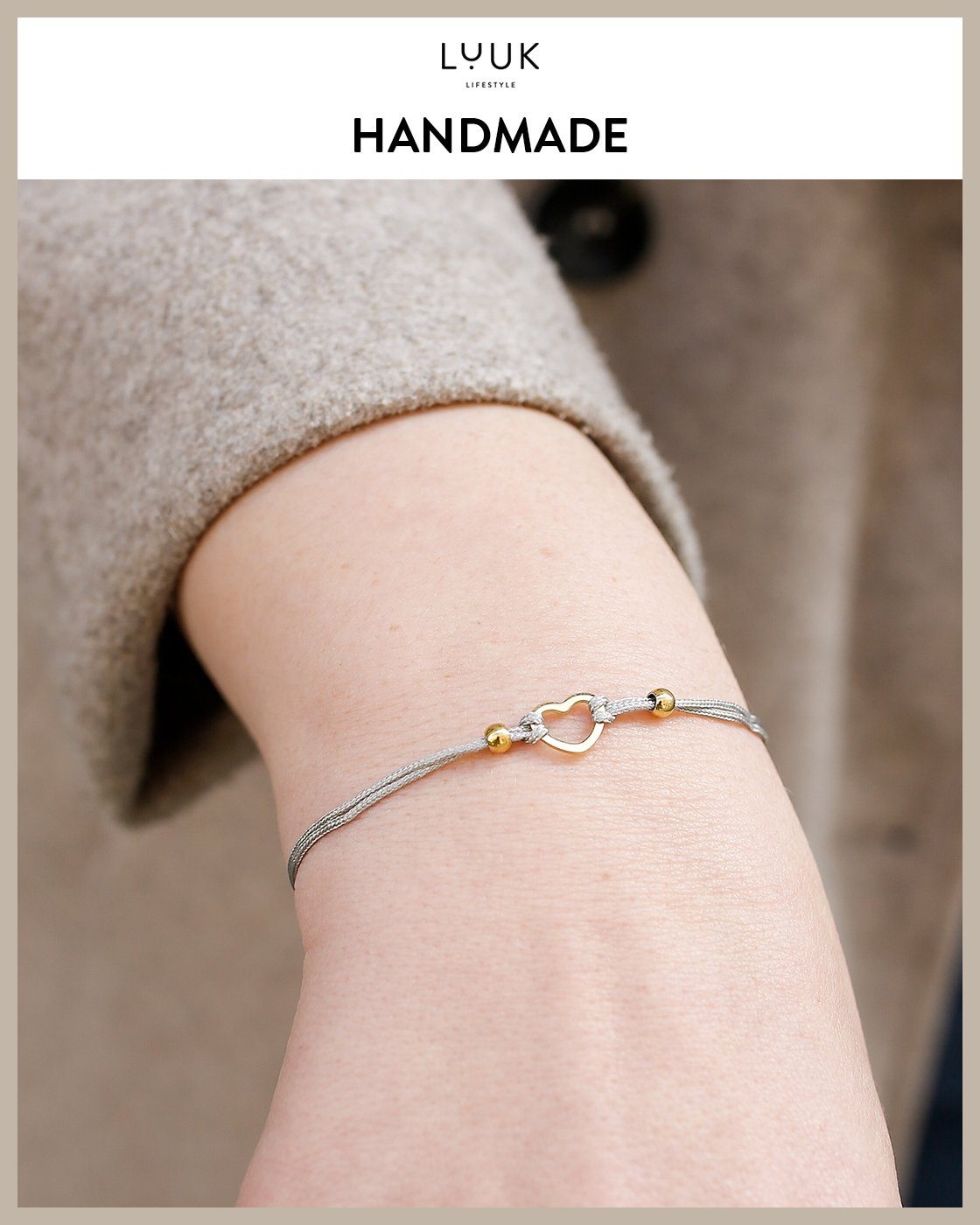 LUUK LIFESTYLE Freundschaftsarmband Herz, handmade, mit Happiness Spruchkarte