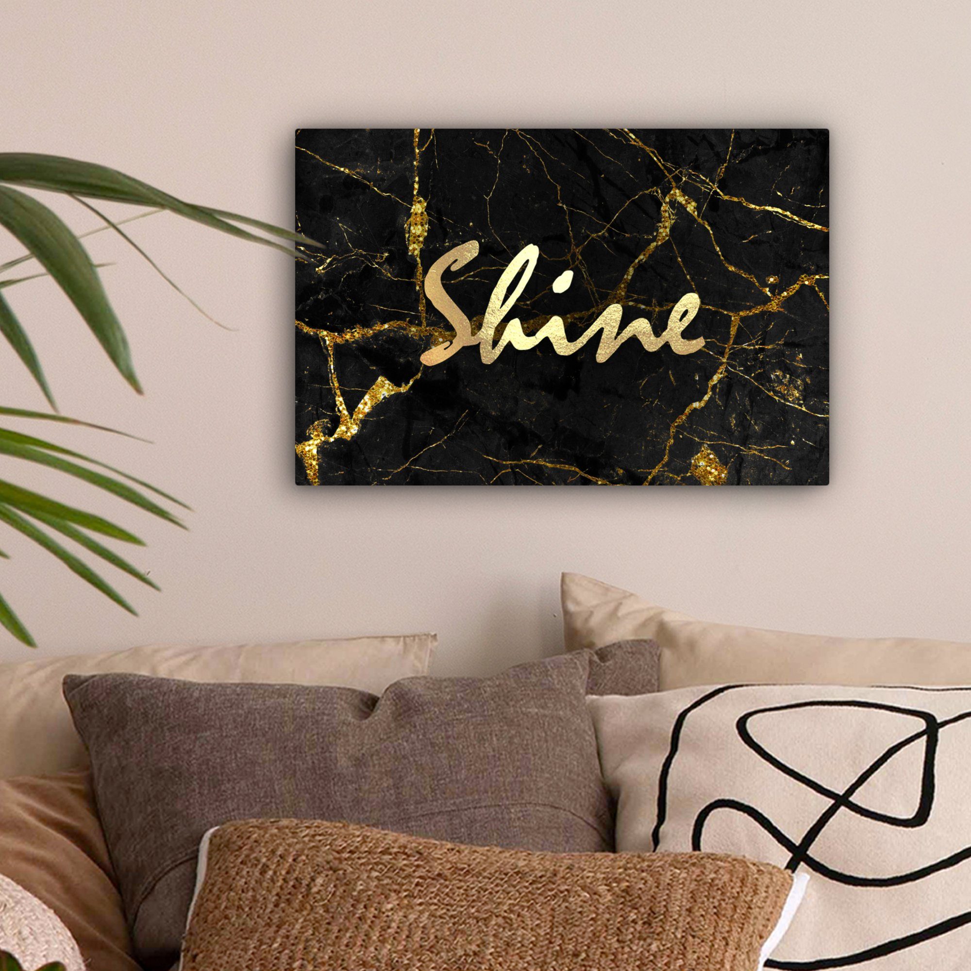 OneMillionCanvasses® Leinwandbild Zitat - Glänzen 30x20 Wandbild Wanddeko, (1 - Aufhängefertig, cm - Gold St), Marmor, Leinwandbilder
