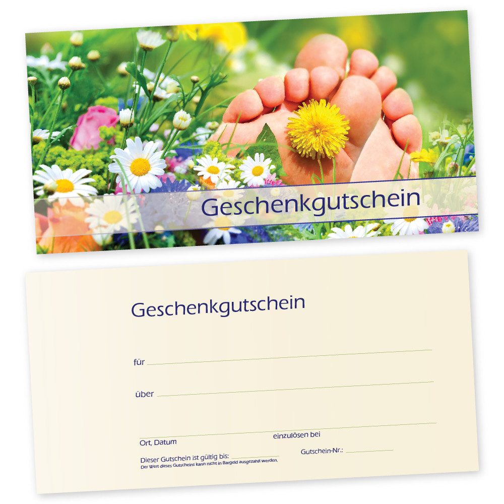 cosmeticPlus Geschenkkarte 50 Gutscheinkarten für Fußpfleger und Podologen (zum Verkaufen), glänzende Vorderseite