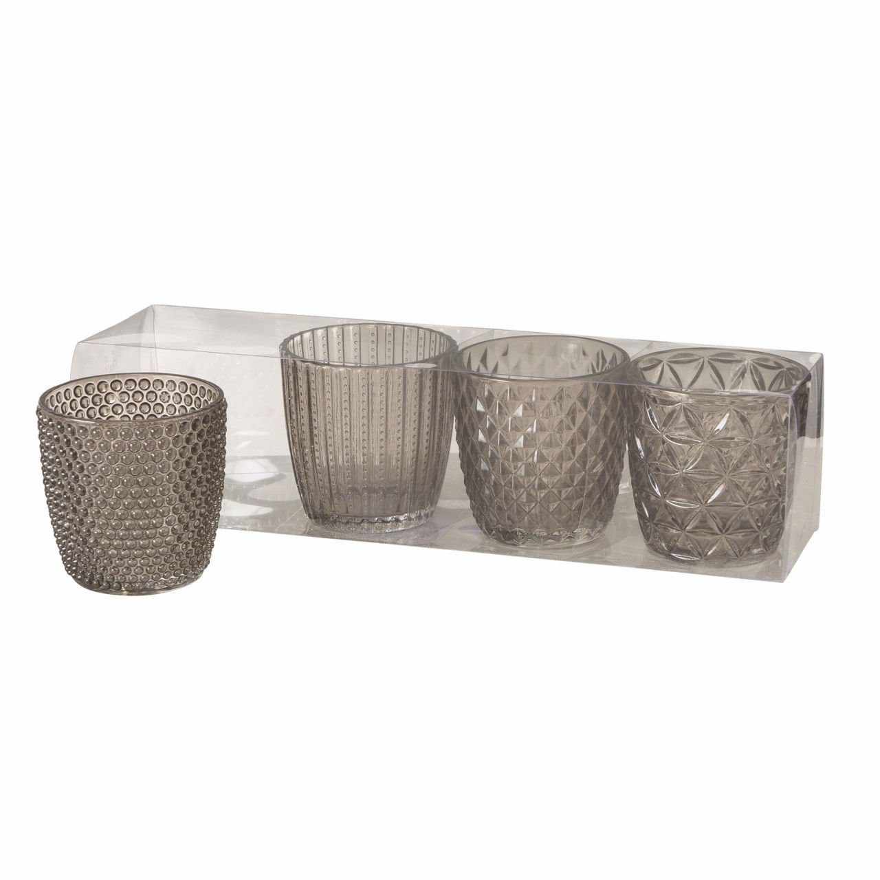 Spetebo Windlicht Glas Teelichthalter 4er transparent grau (Set, 4 St., 4er-Set)