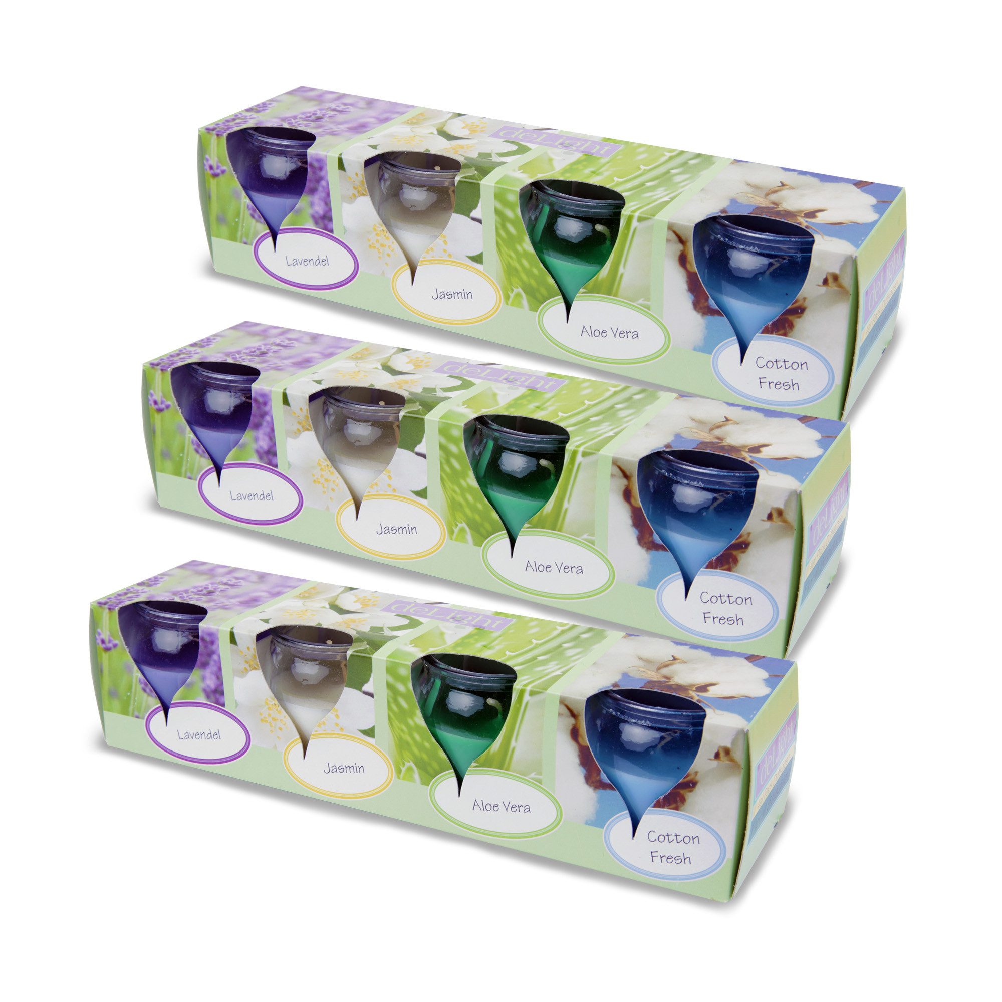 HS Candle Duftkerze Mix Mehrfachpack (12-tlg), Kerze im Glas "Floral Selection", lange Brenndauer, 6cm x Ø6cm