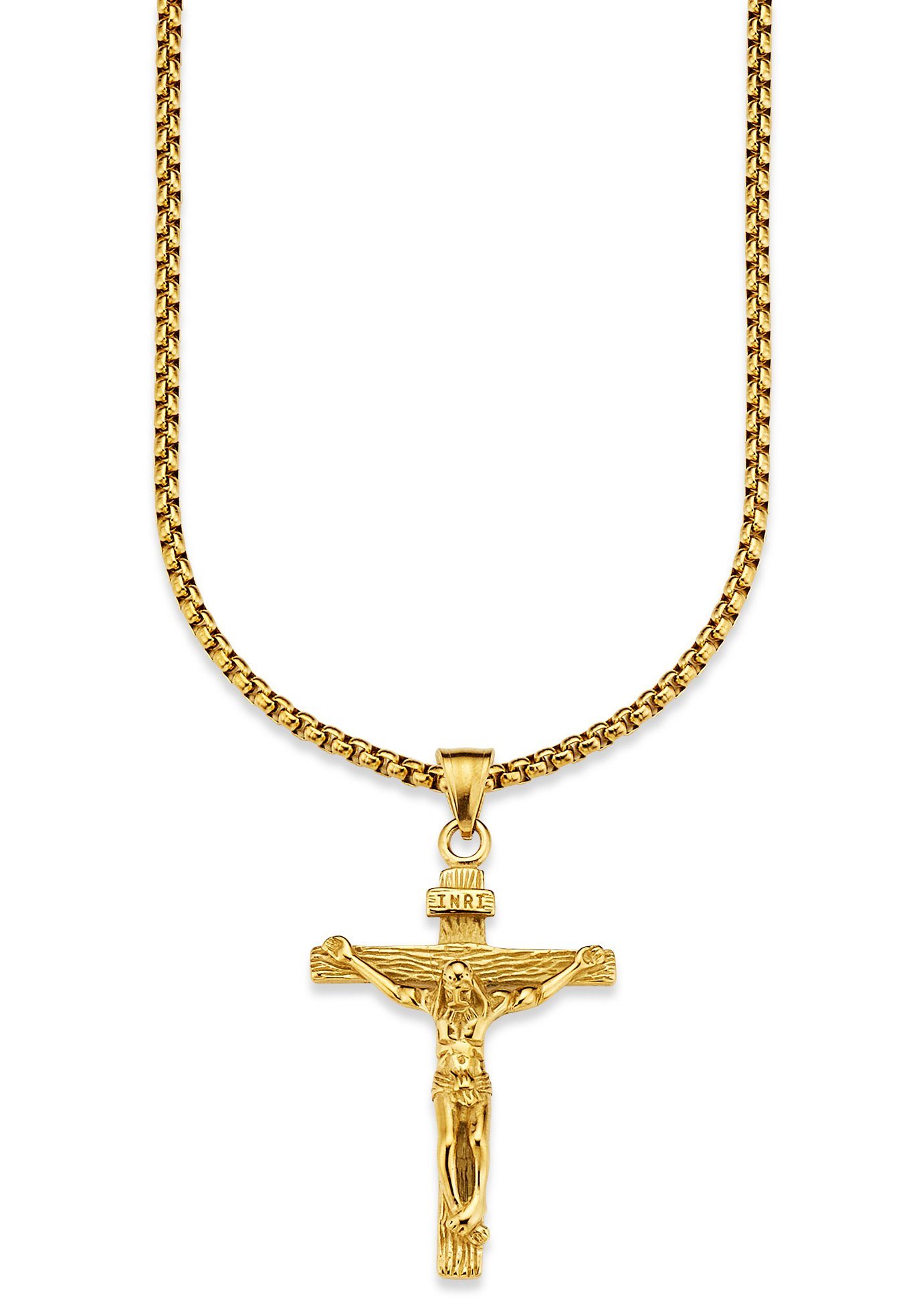 Kette mit Anhänger Schmuck Geschenk Halskette Kreuz Gravur INRI Venezianerkette