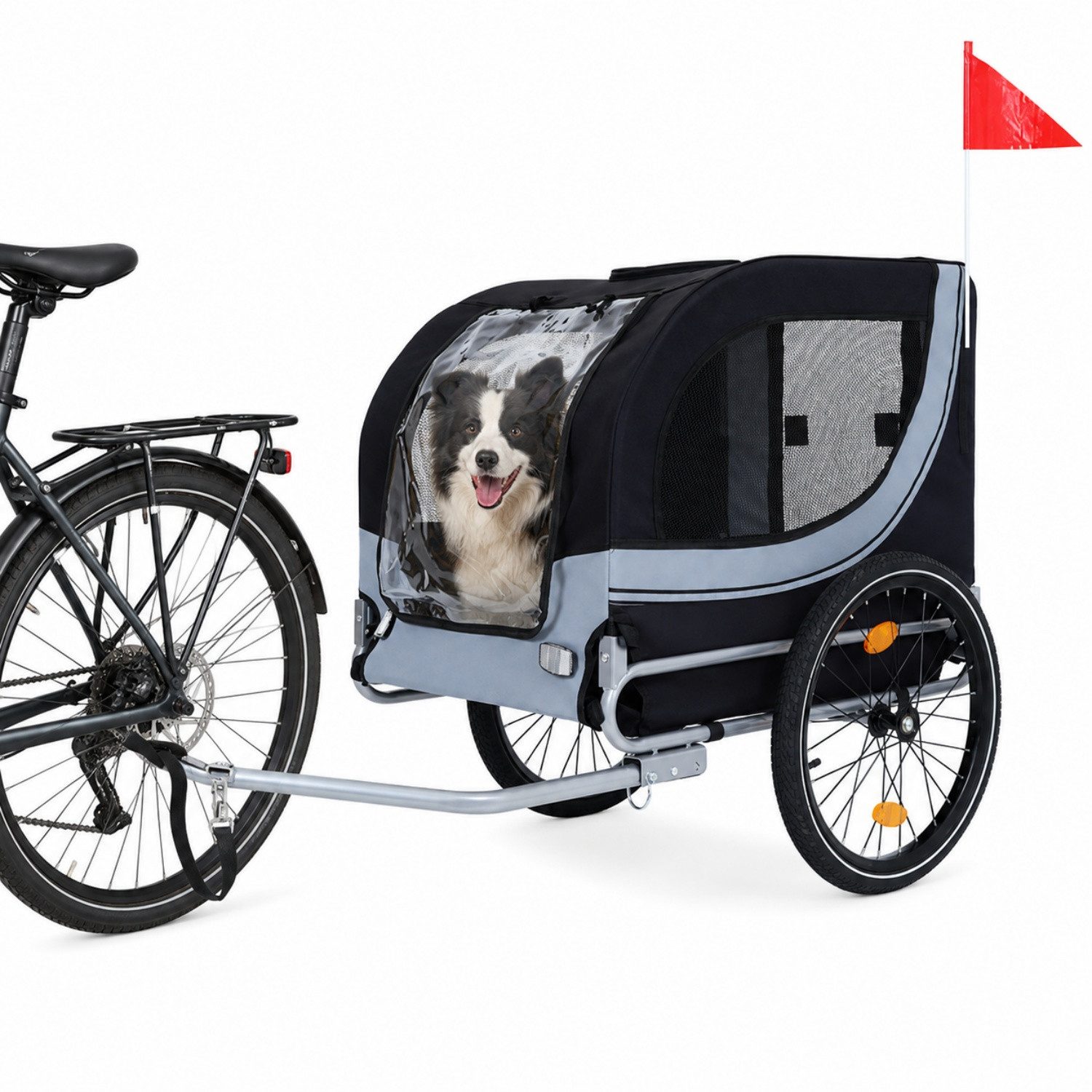 ANYSUN Fahrradhundeanhänger Bis 40 kg, mit Fliegengitter, Regenschutz & Sicherheitsdrehkupplung, Faltbar, 3 Zugänge, 20-Zoll-Luftreifen, für kleine & mittlere Hunde
