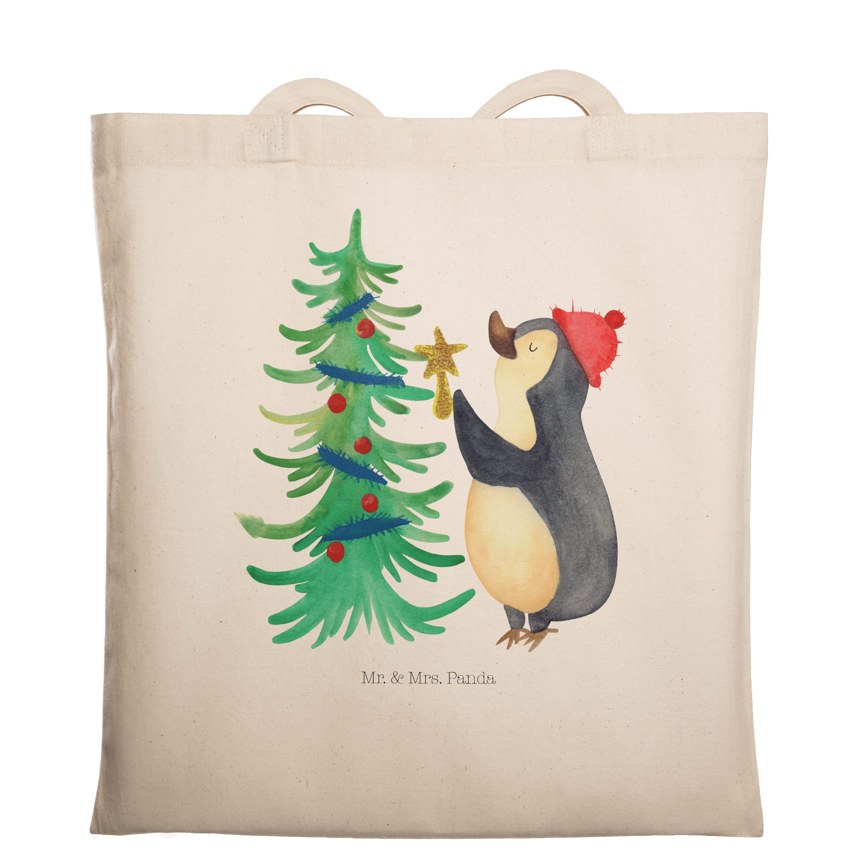 Mr. & Mrs. Panda Tragetasche Pinguin Weihnachtsbaum - Transparent - Geschenk, Beutel, Jutebeutel, (1-tlg)