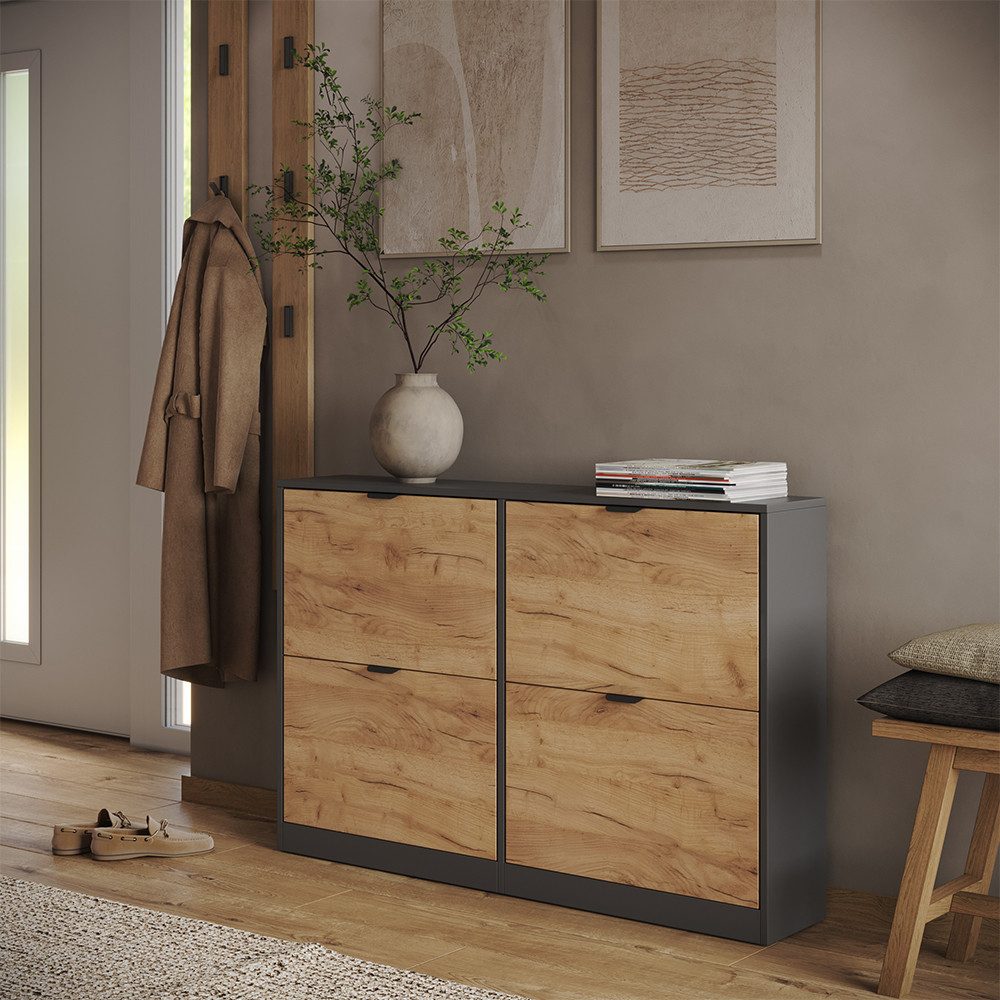 Vicco Schuhkipper Gizmo, Goldkraft Eiche/Anthrazit, 115 x 77.6 cm mit 2x2 Fächern (1 St)
