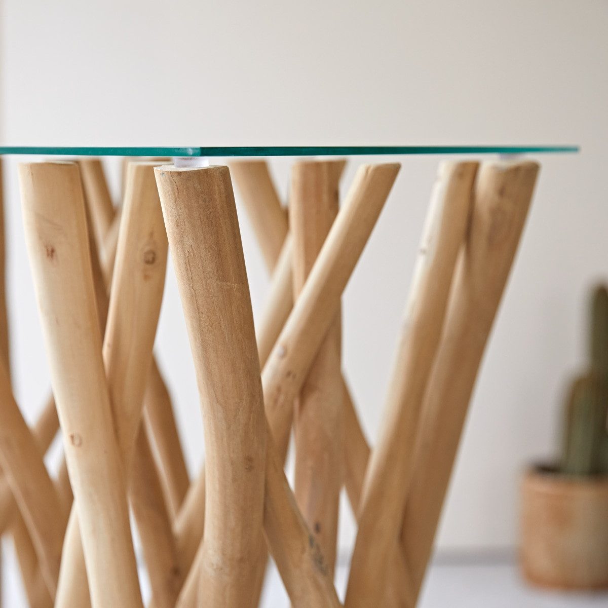 Tikamoon Konsolentisch Konsole aus Teak Treibholz Flur Wohnzimmer Tisch Beistelltisch Glas Gl