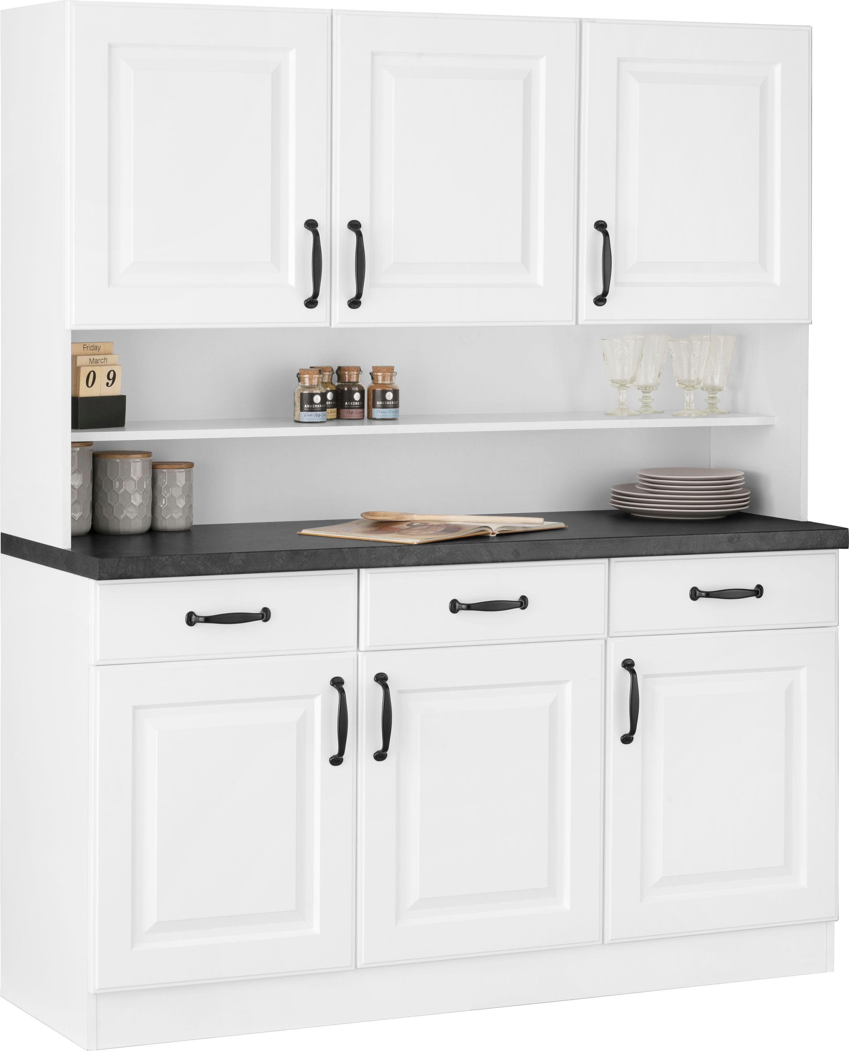 schwarz weiß/granit | cm Erla Küchen breit weiß 150 Küchenbuffet mit Kassettenfront wiho
