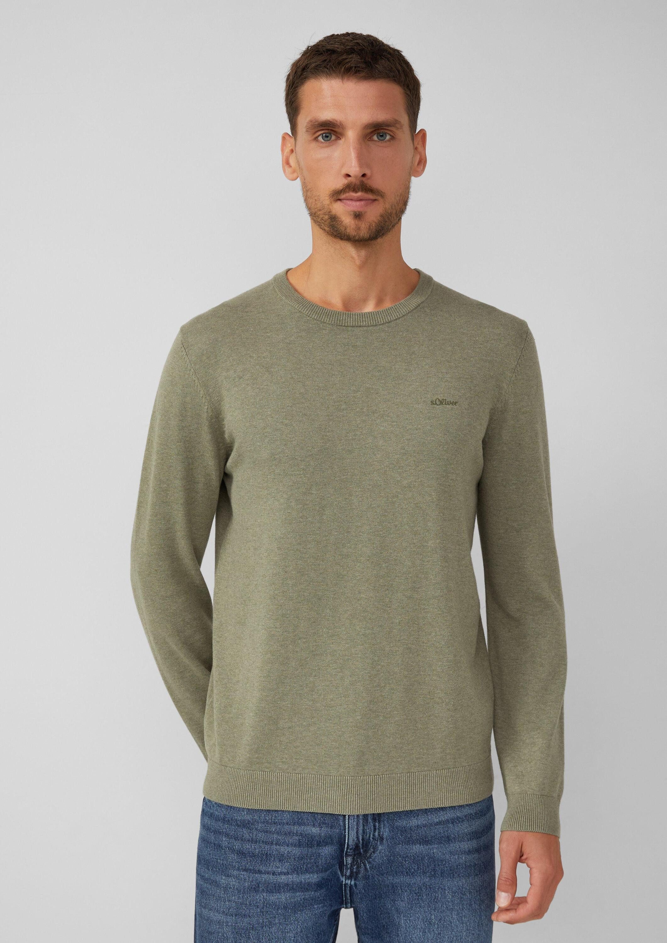 s.Oliver Longpullover Strickpullover Baumwollpullover mit Logo-Stickerei