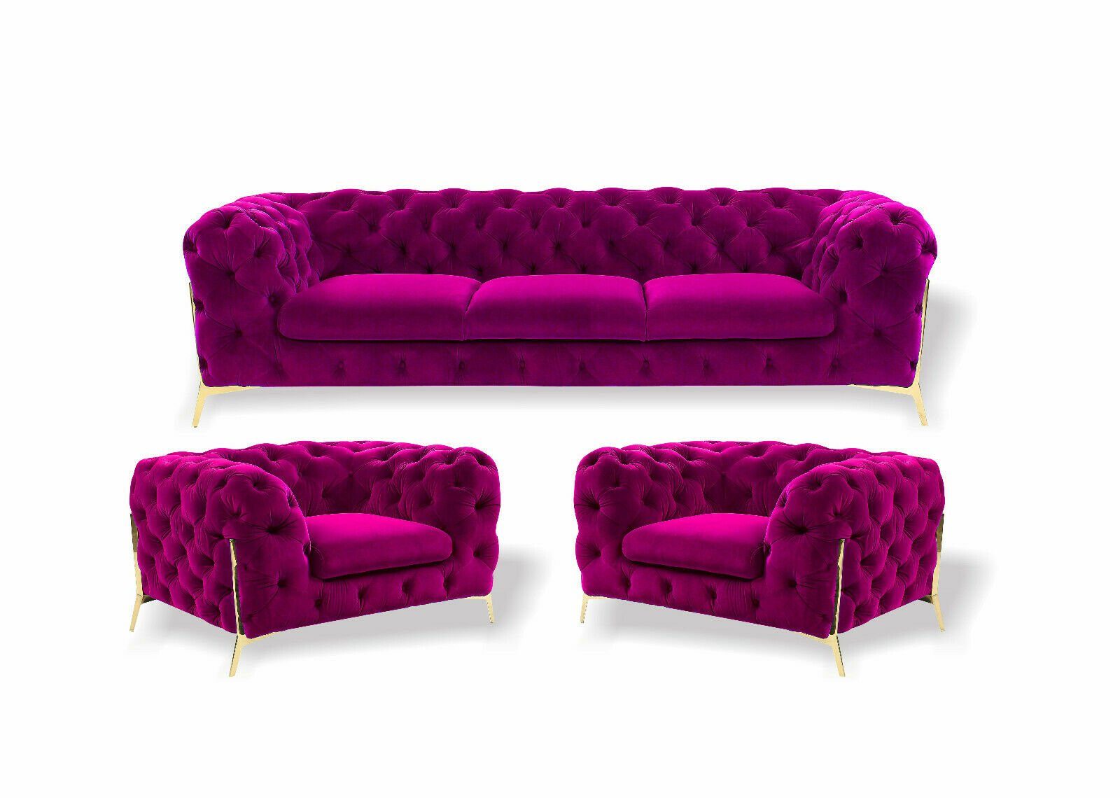 Sofa, 3+1+1 Chesterfield luxus Sofa-Set JVmoebel Violett