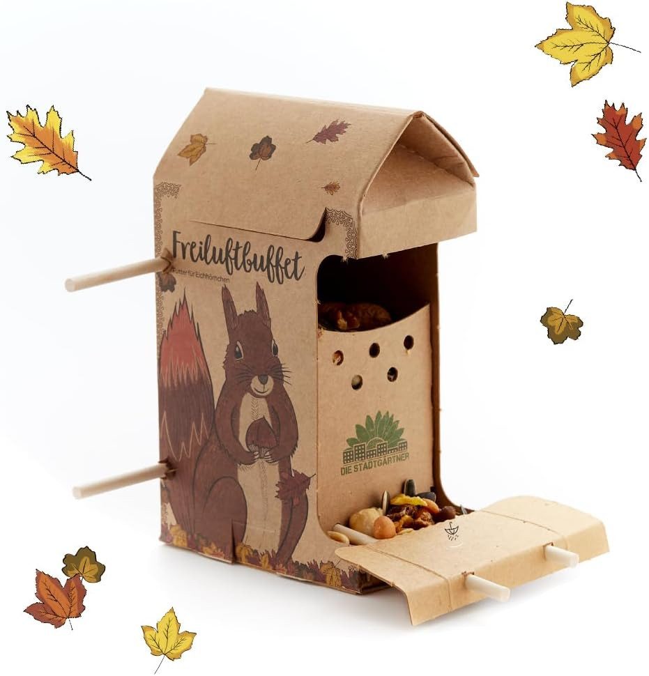 Die Stadtgärtner Futterhaus Freiluftbuffet - Wetterfeste Futterstation aus Naturkarton inkl Futter, Kommt inkl. 200g Futter