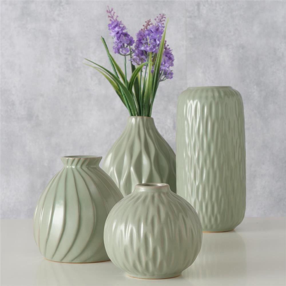 BOLTZE Tischvase Zalina 4er Set Keramik Grün Matt, modernes Set mit kleinen Blumenvasen