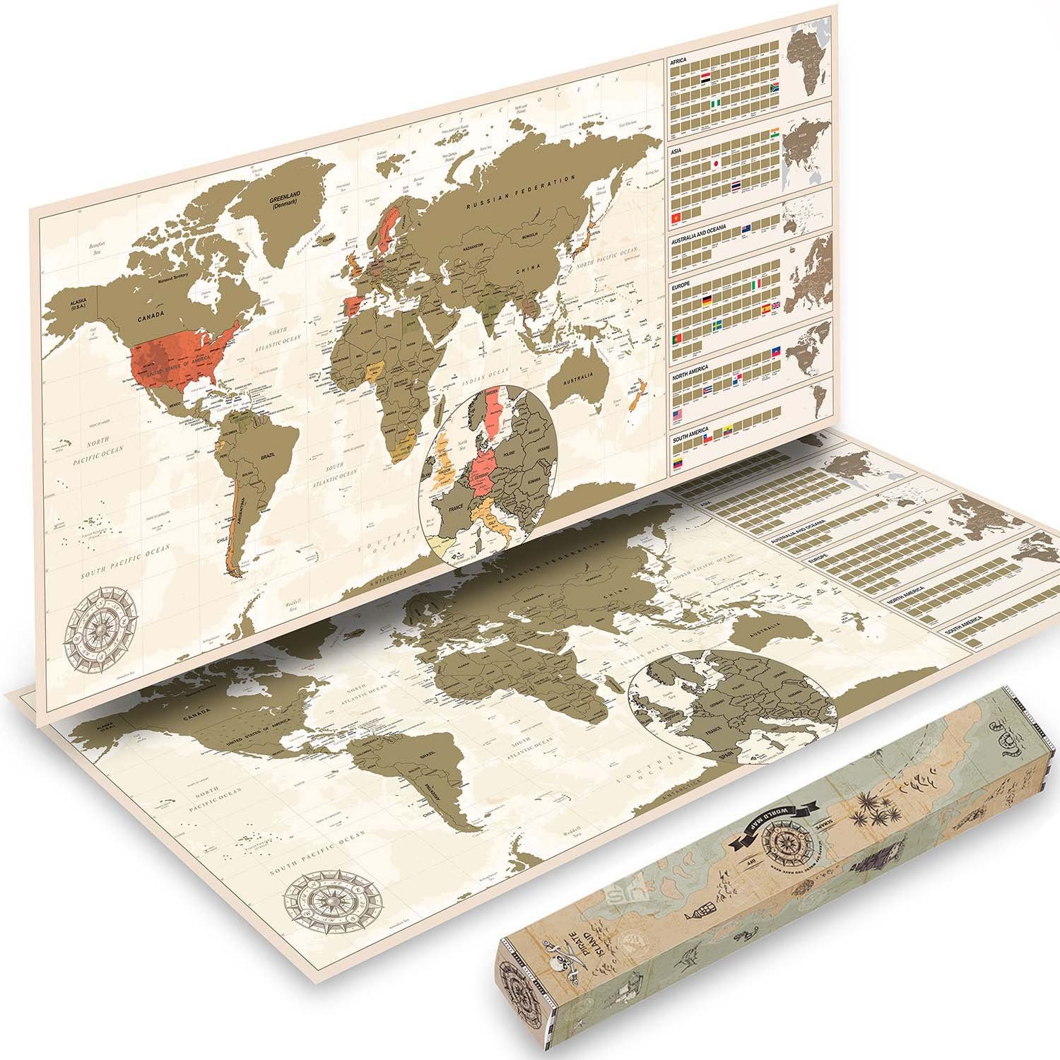 Goods+Gadgets Poster Scrape Off World Map, Vintage (Weltkarte zum frei Rubb günstig online kaufen