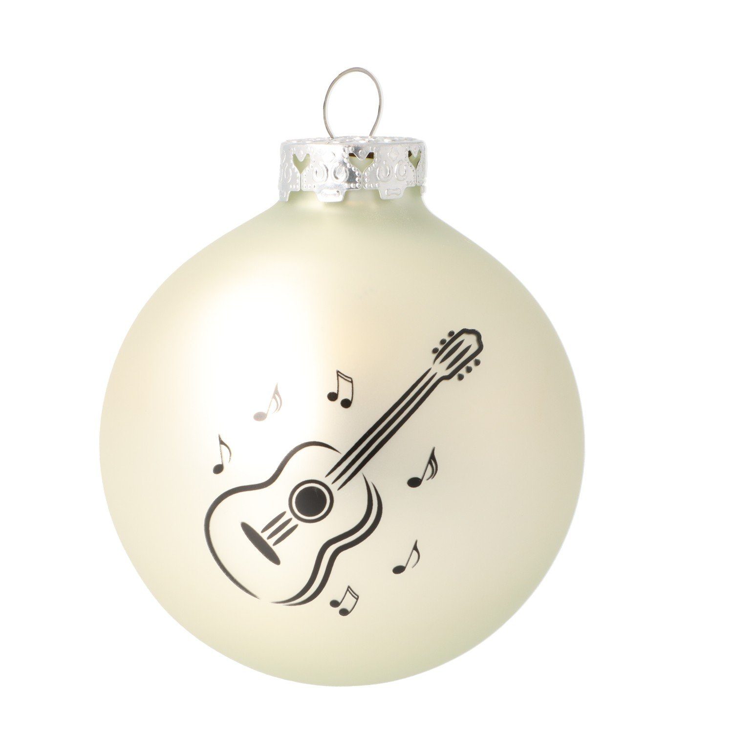 Konzertgitarre-Druck, 3er-Set mit schwarzem Glas Weihnachtsbaumkugel, Musikboutique silber aus Farbe
