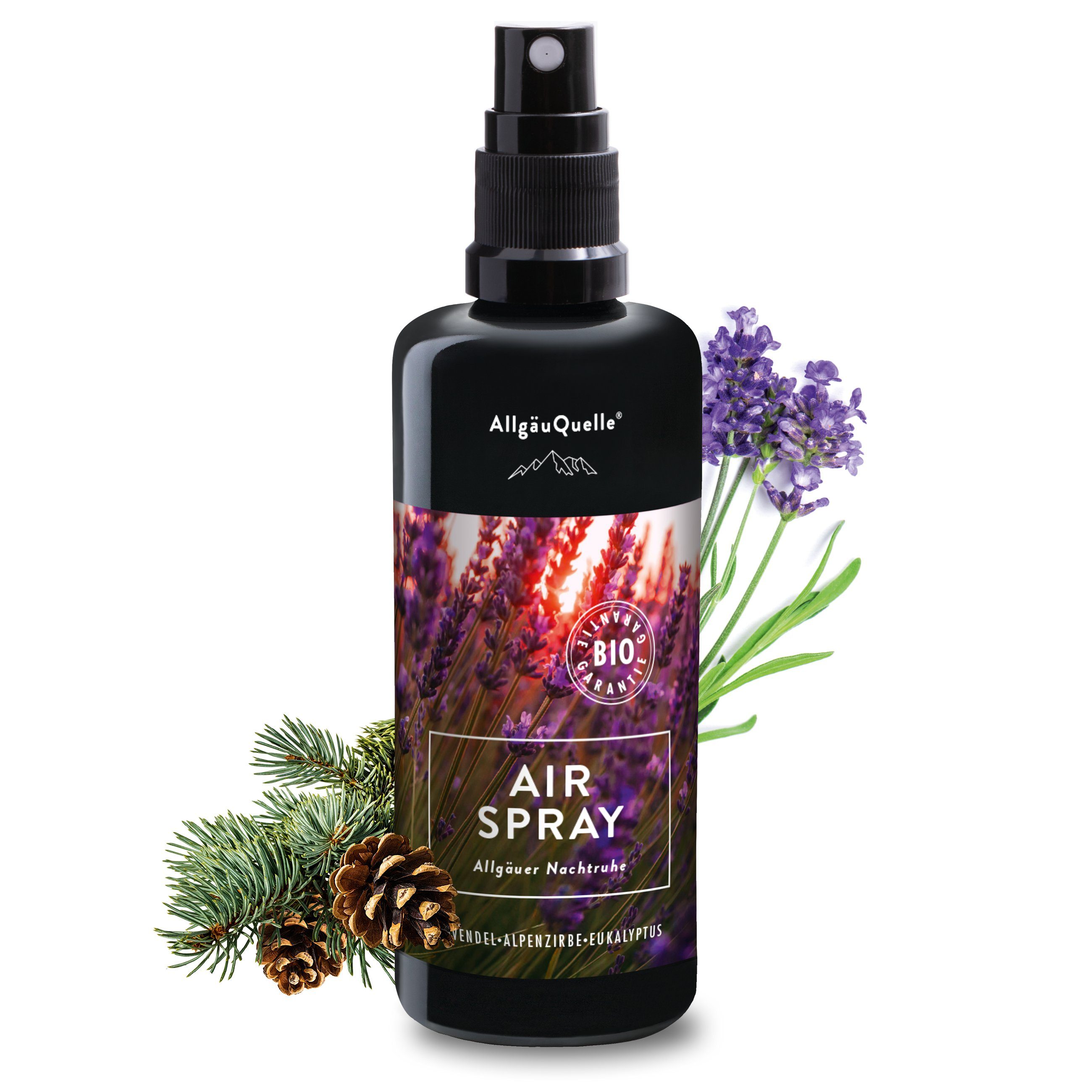 Allgäuquelle Raumduft Bio AirSpray Allgäuer Nachtruhe Raumduft (1 x 100ml), mit Lavendel, Alpenzirbe und Eukalyptus