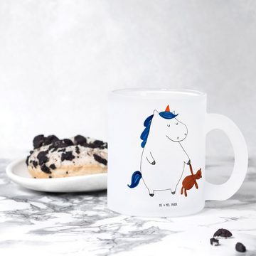 Mr. & Mrs. Panda Teeglas Einhorn Teddy - Transparent - Geschenk, Einhörner, Freundin, Glas Tee, Premium Glas, Liebevolles Design