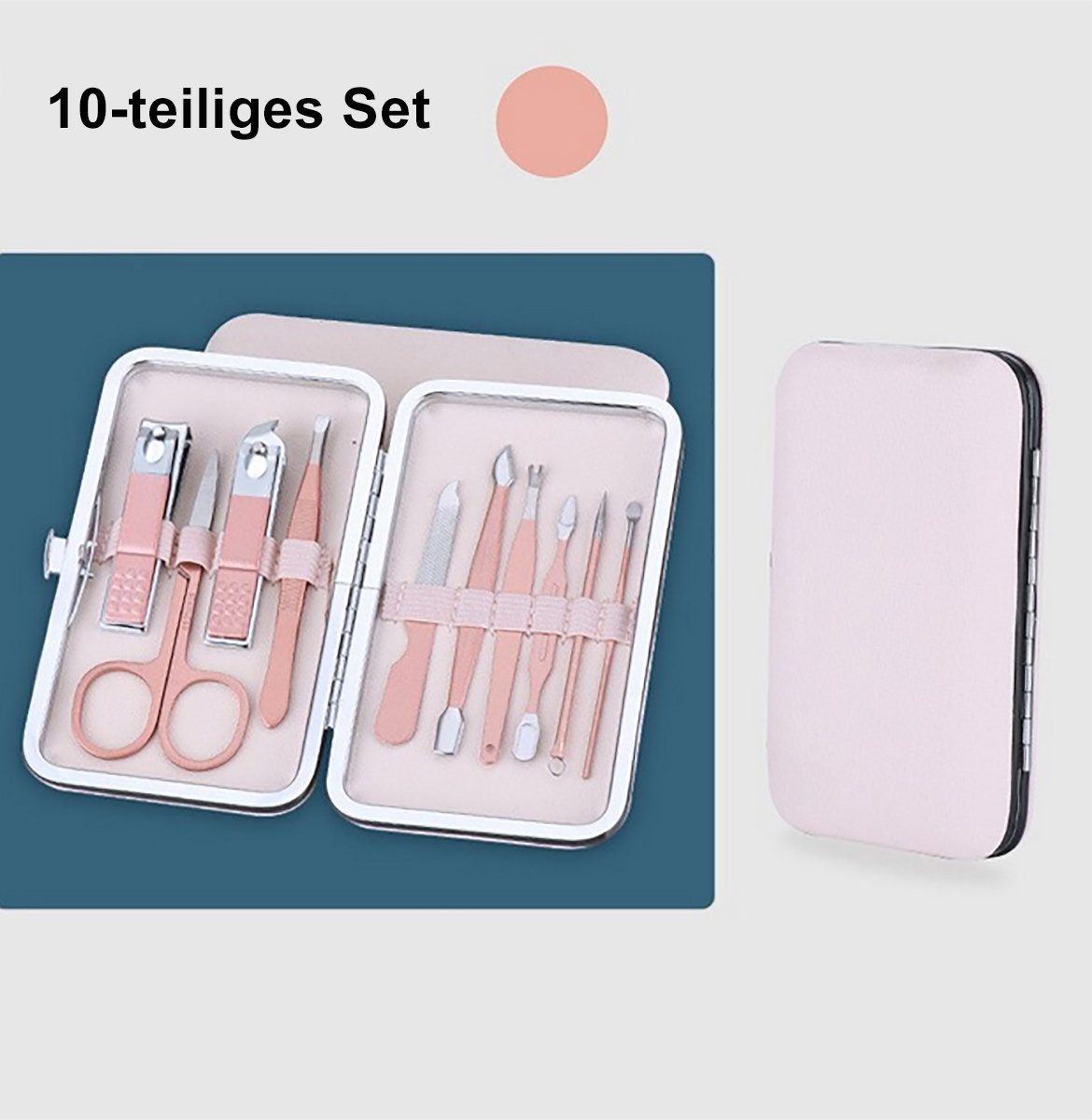 TPFBeauty Maniküre-Pediküre-Set mit Etui, 10-tlg., Nagelschere, Nagelknipser, Pinzette uvm. Nagel Set, Edelstahl Maniküre Set Pediküre Set in Aufbewahrungs-Etui - Rosa