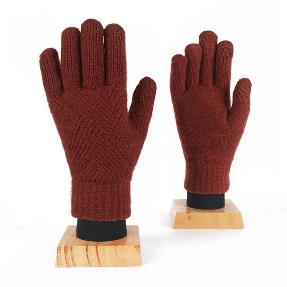 ManKle Strickhandschuhe Winter Touchscreen Handschuhe Strick Fingerhandschuhe Mehrfarbige Rot