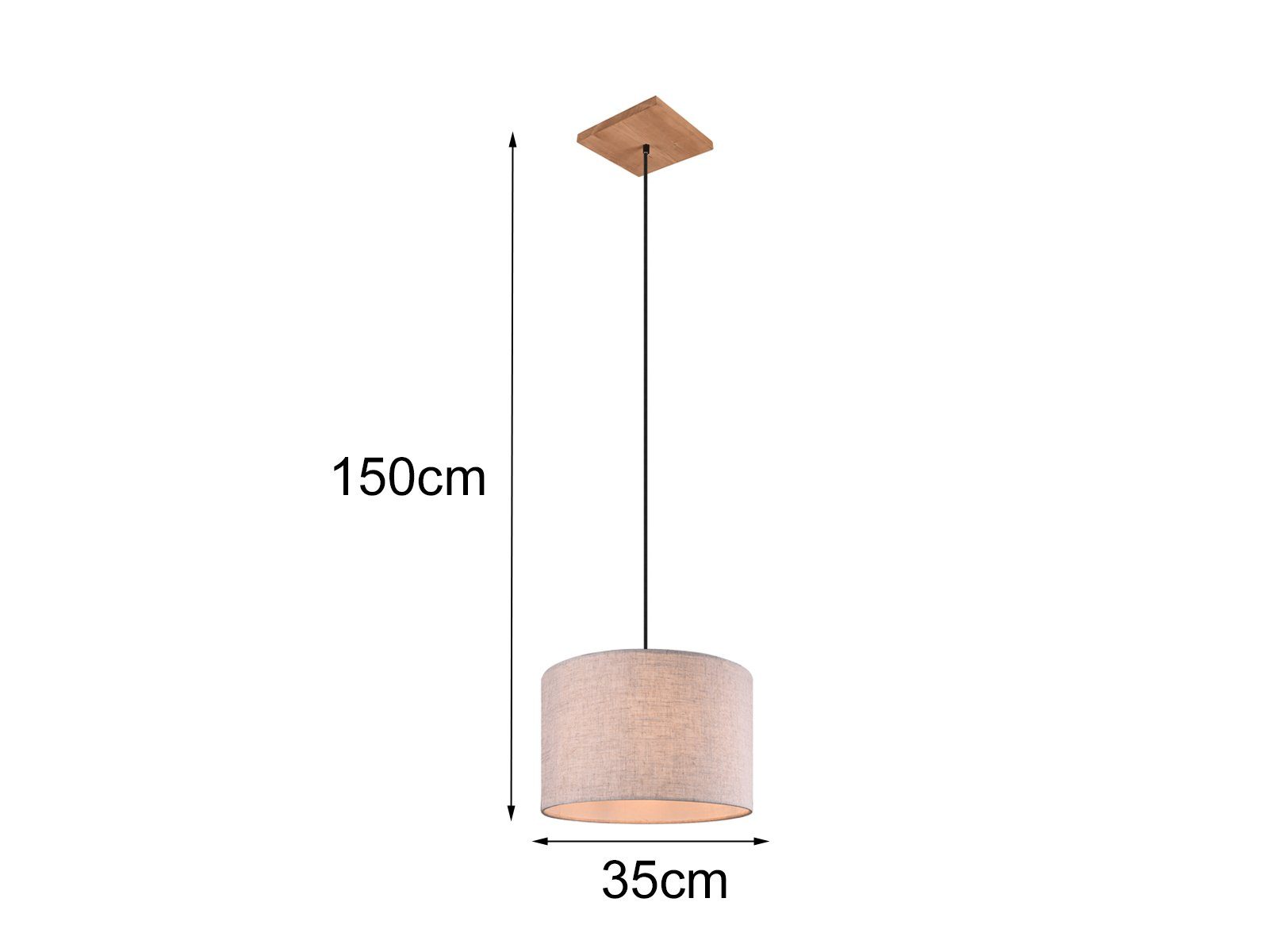 TRIO Leuchten LED Pendelleuchte, LED wechselbar, Warmweiß, Esstisch-lampen Holz hängend skandinavisch Lampenschirme Stoff, Ø35cm