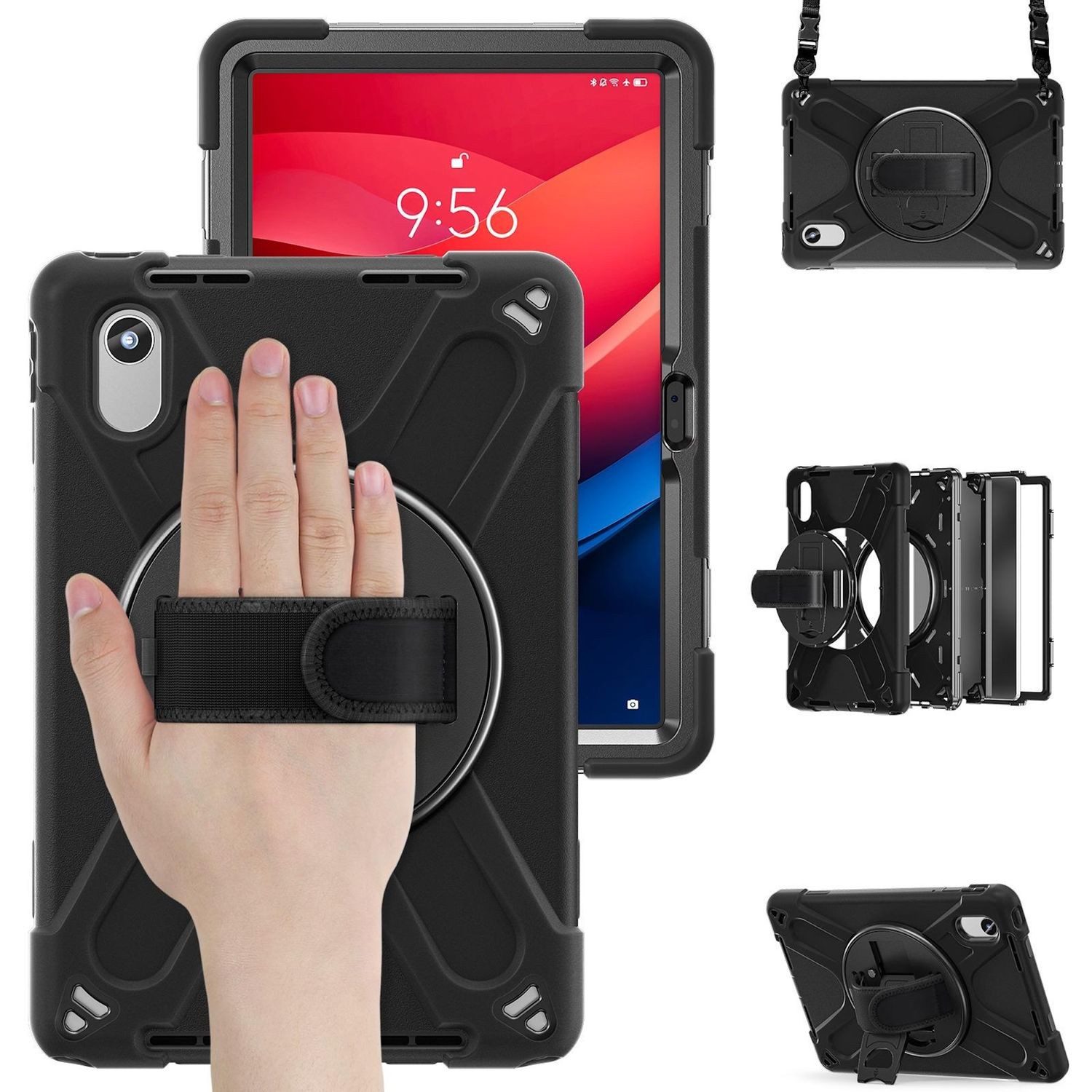 Wigento Tablet-Hülle Für Lenovo Xiaoxin Pad 11 2025 360 Grad Hybrid Tasche Halterung Gurt, 360-Grad-Ständer, Schulterriemen, Rundumschutz