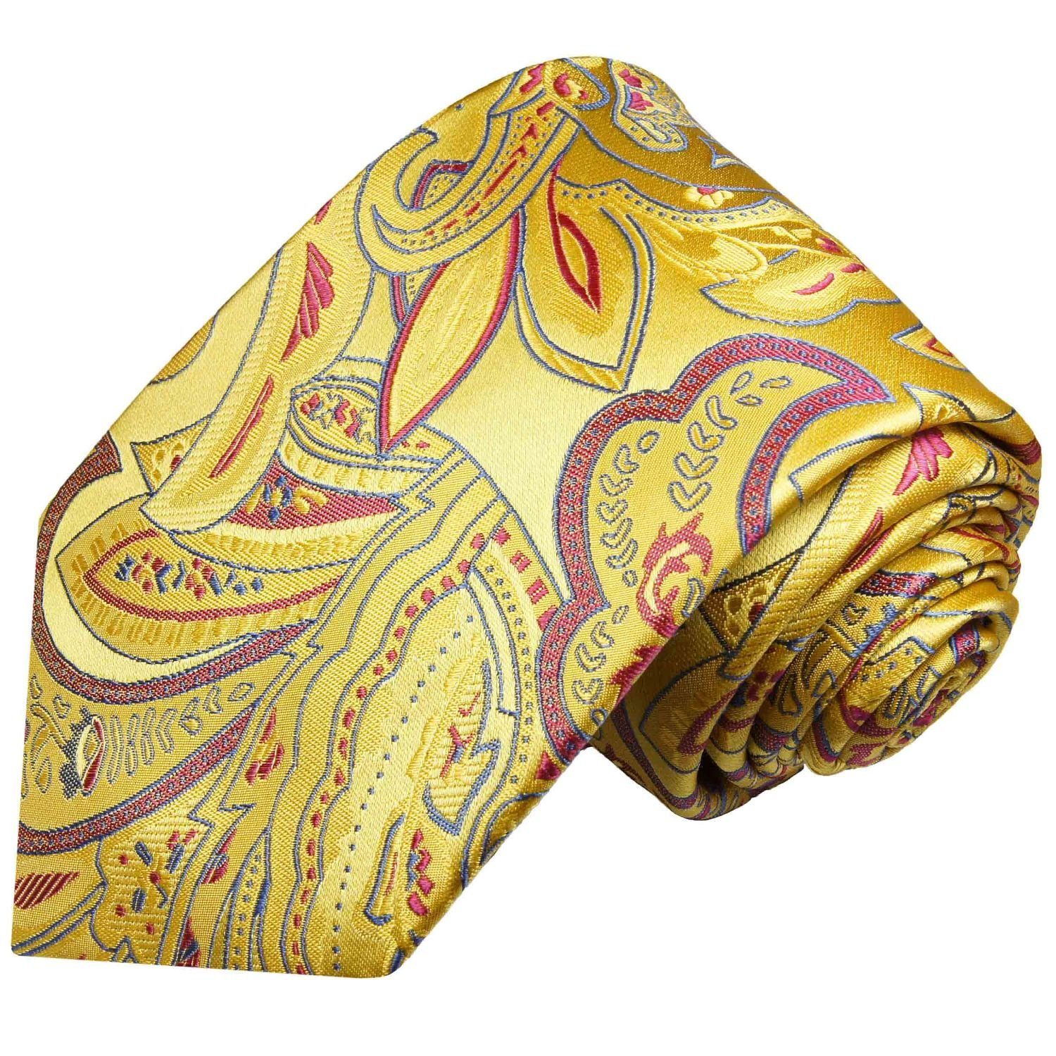Paul Malone Krawatte Elegante Seidenkrawatte Herren Schlips paisley floral 100% Seide Schmal (6cm), gelb rot 2028