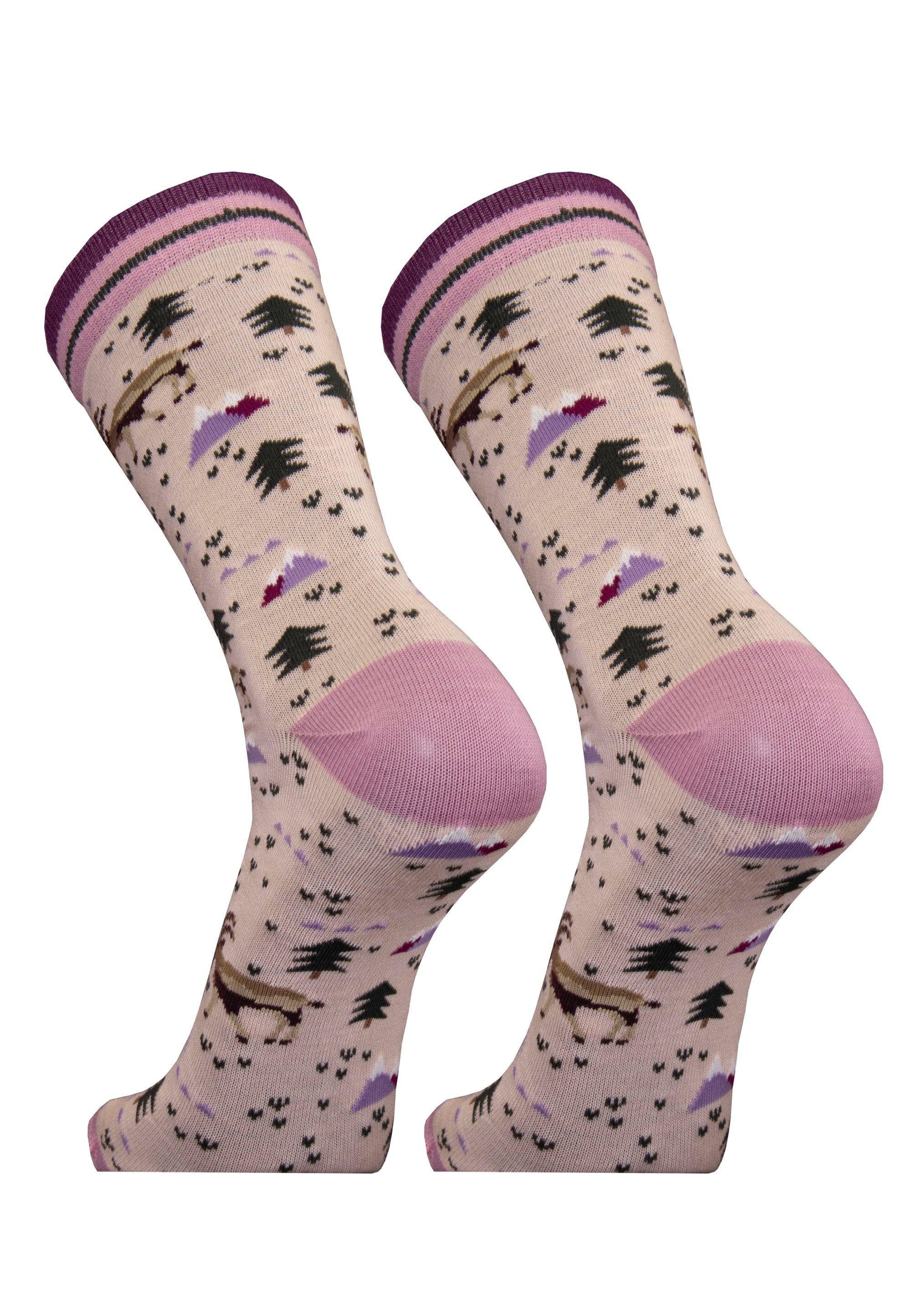 2er Socken winterlichen (2-Paar) mit lila Motiven Pack UphillSport IBEX