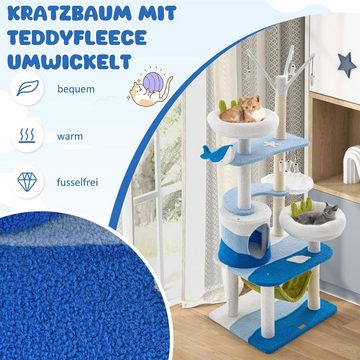 KOMFOTTEU Kratzbaum, mehrstöckige Katzenbaum mit 2 Plüsch Sitzstangen