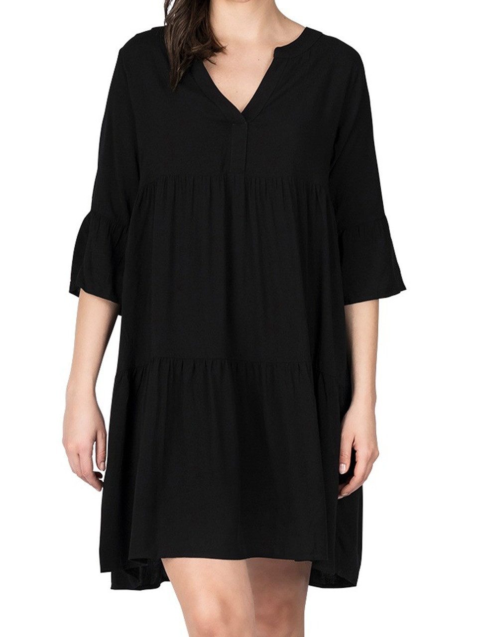 DENIMFY Sommerkleid Damen Kleid DFFrida A-Linie 3/4 Arm Freizeitkleid mit V-Ausschnitt aus 100% Viskose