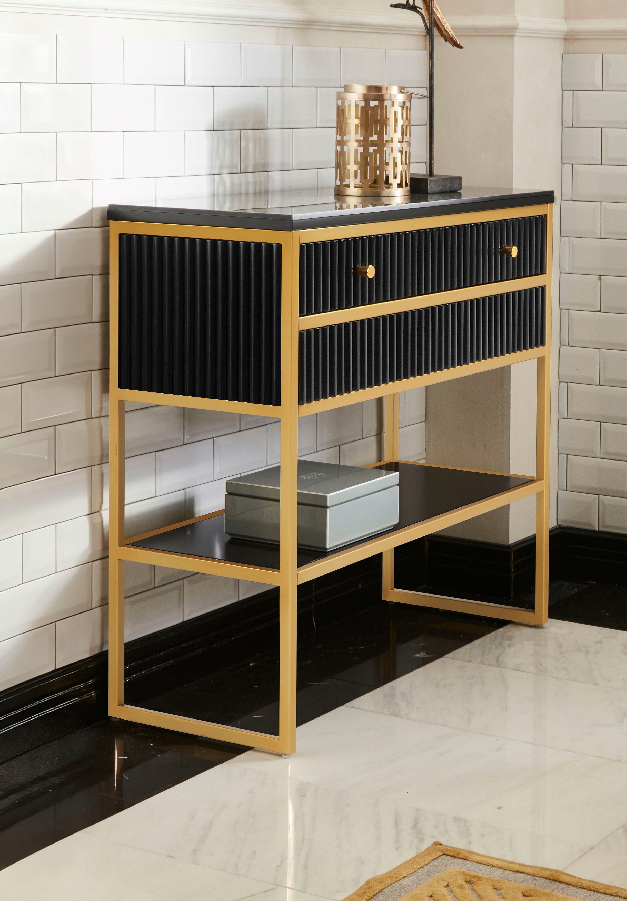 OTTO home Sideboard Fleuriss, Keramikplatte, goldenes Gestell, FSC-zertifiziertem Holz, Breite 80 cm