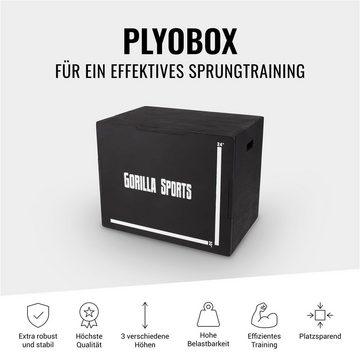 GORILLA SPORTS Plyo-Box mit 3 Sprunghöhen, 76x51x60,5cm, bis 500 kg Belastbar, Holz, Schwarz (1-St)