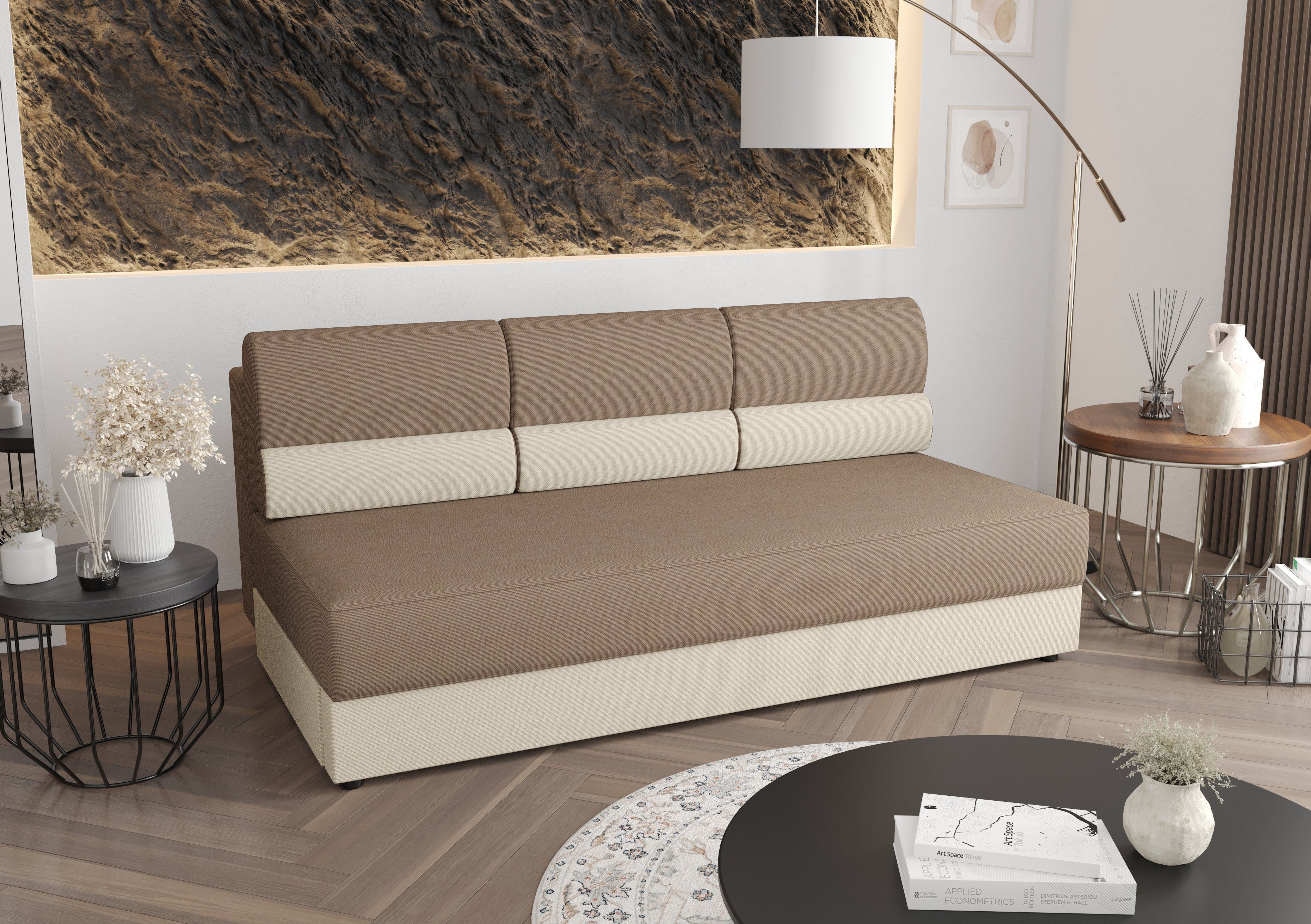 Bettkasten Schlaffunktion Schlafsofa, REBI COUCH pressiode Sofa Creme 190cm mit und