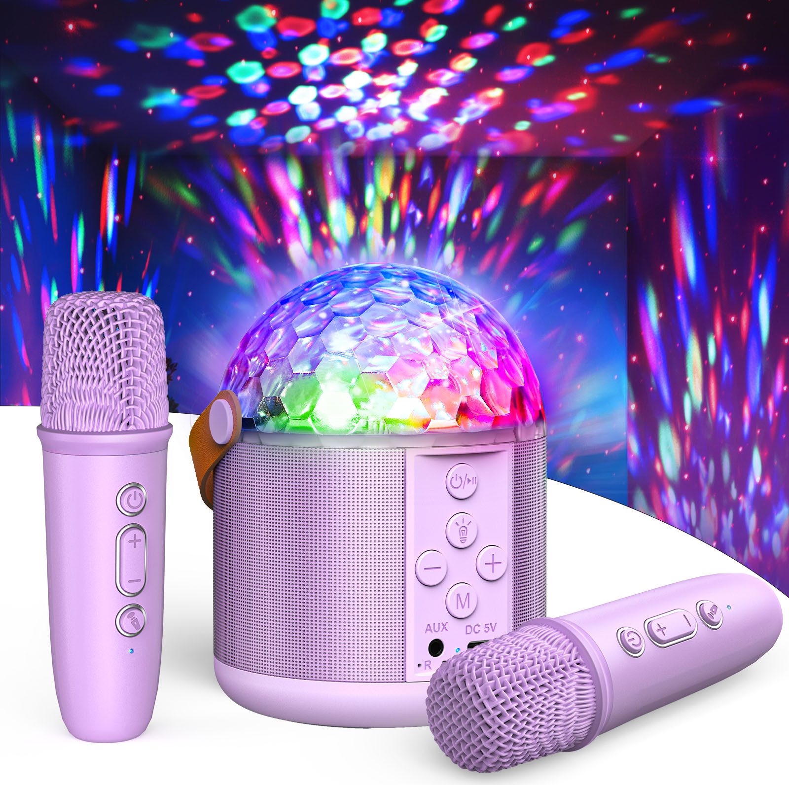 Wootoy Kinder-Lautsprecher Karaoke-Set Lautsprecher 2 kabellosen Mikrofonen Karaoke-Maschine (Bluetooth 6.0, HiFi-Stereo-Klang Rauschreduzierung und 5 Stimmeffekte) von Wootoy