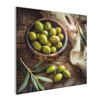 artissimo Glasbild Glasbild 30x30cm Bild Küche Küchenbild Esszimmer Obst Gemüse mediteran, Essen und Trinken: Vintage Oliven