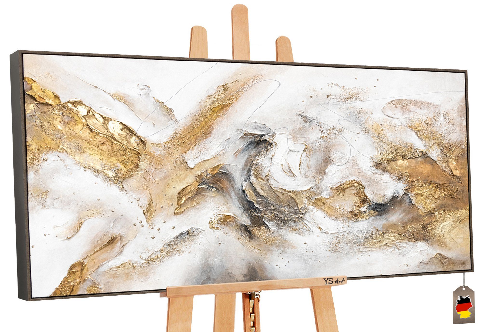 YS-Art Gemälde Konsonanz, Goldenes Abstraktes Leinwand Bild Handgemalt mit  Rahmen