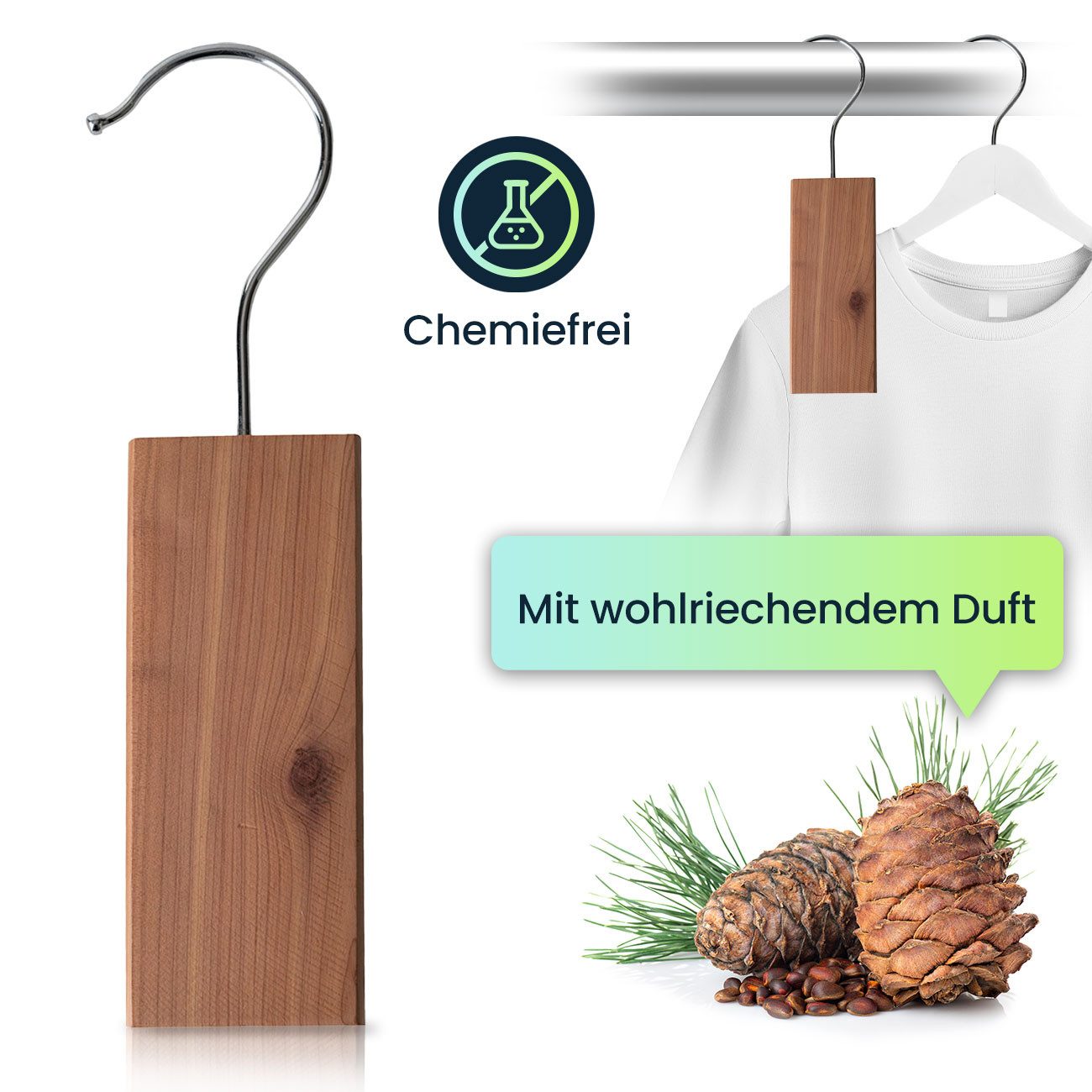 Casativo Kleiderbügel Zedernholz Mottenschutz Set - Natürliche Mottenabwehr Schrank, (10-tlg), Holzart: Zedernholz, Hält Motten vom Kleiderschrank fern – Bild 3 von 5