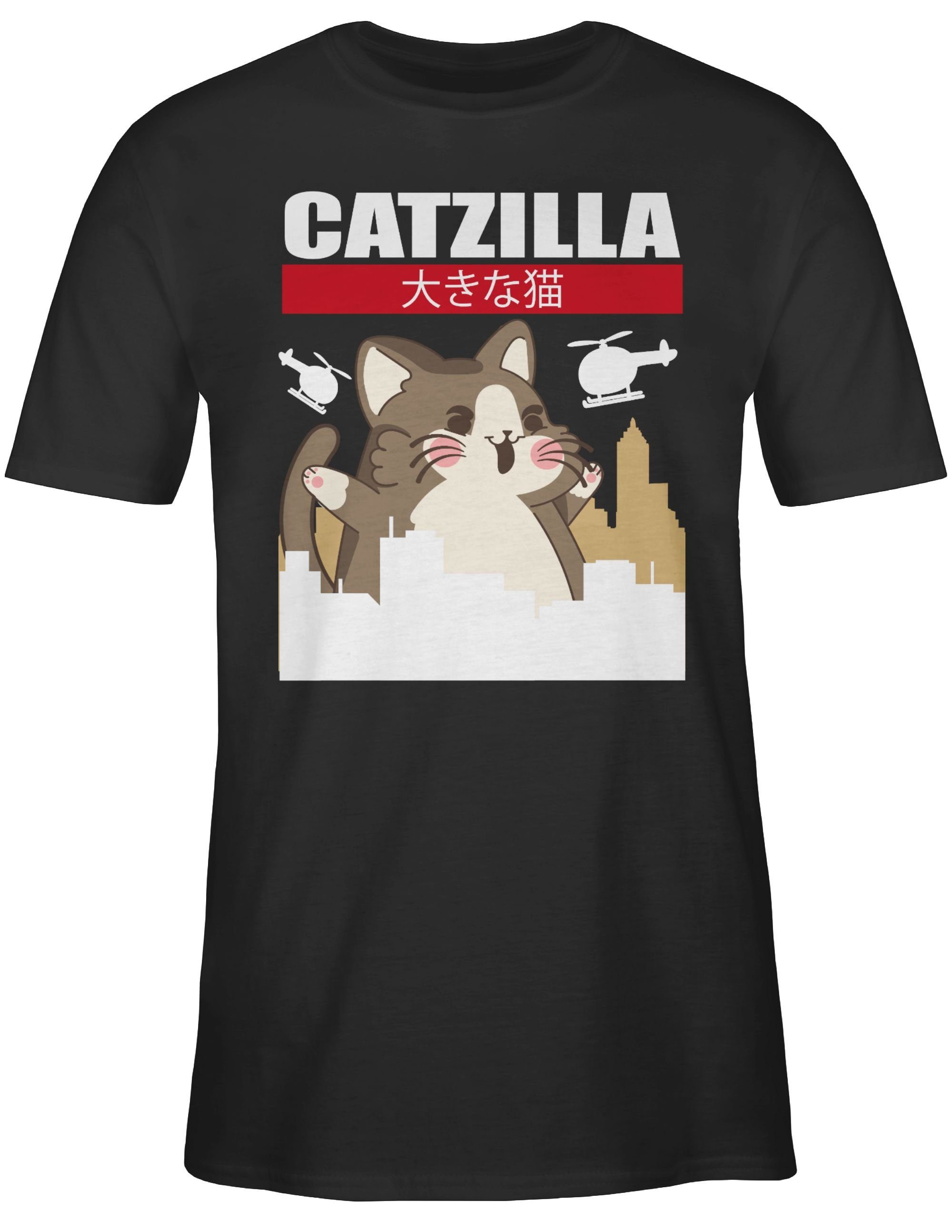 Geschenke T-Shirt Big 1 Cat Shirtracer Anime - Catzilla Schwarz