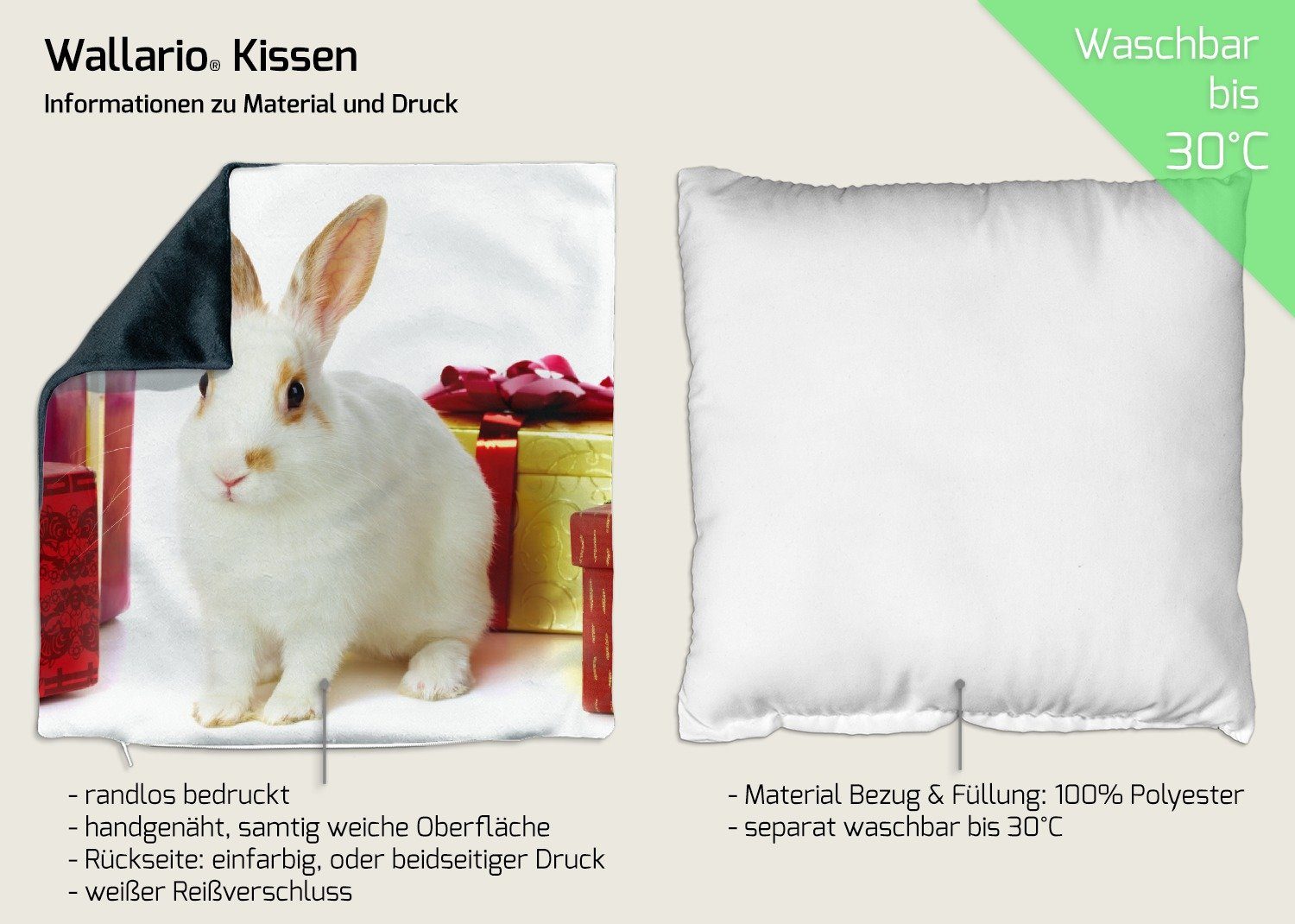 Wallario Dekokissen Süßes Kaninchen Geschenken, mit bunten handgenäht