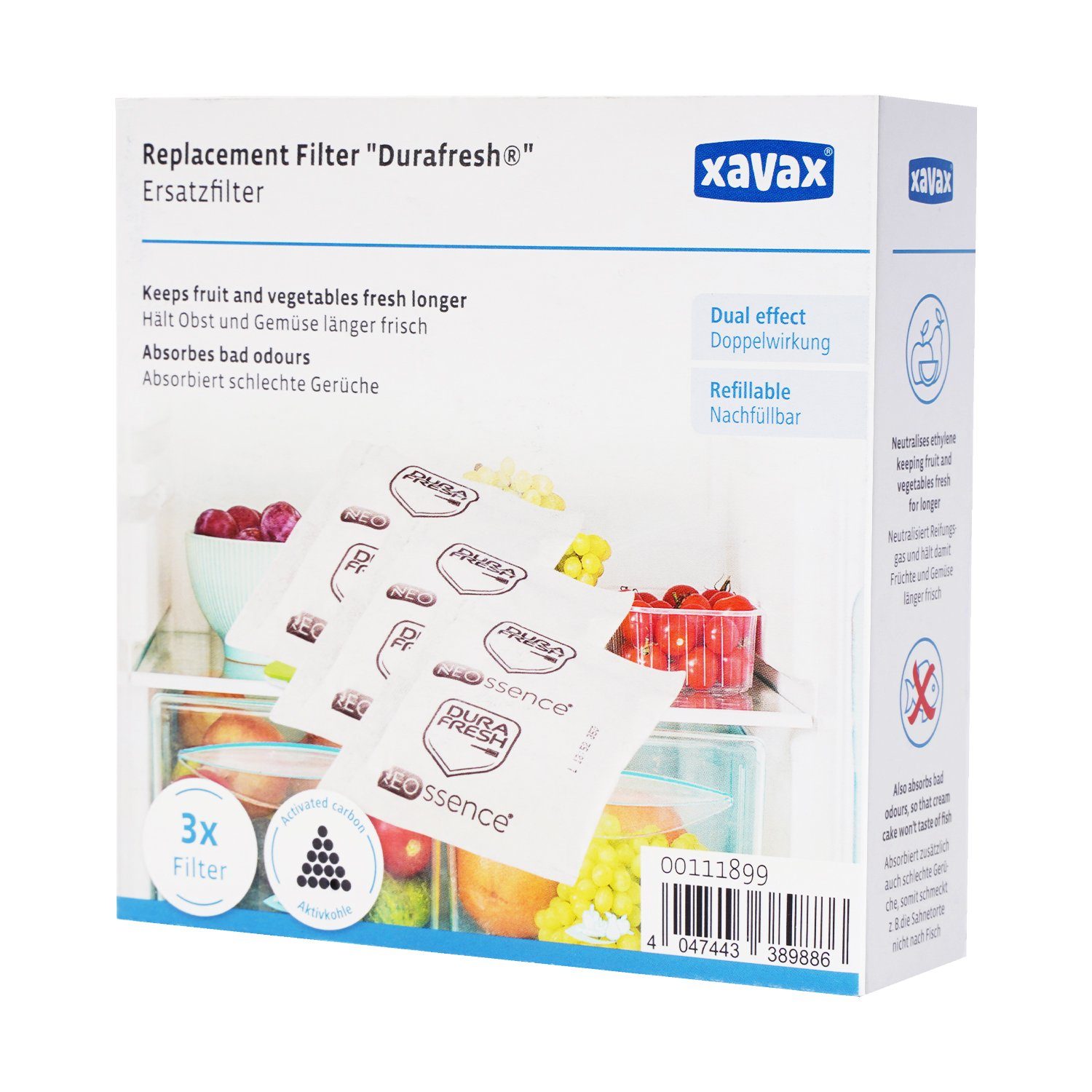 Xavax Geruchsfilter 3x Ersatz Geruchs-Filter Aktivkohle Durafresh, Kühlschrank-Filter gegen schlechte Gerüche für alle Kühlschränke