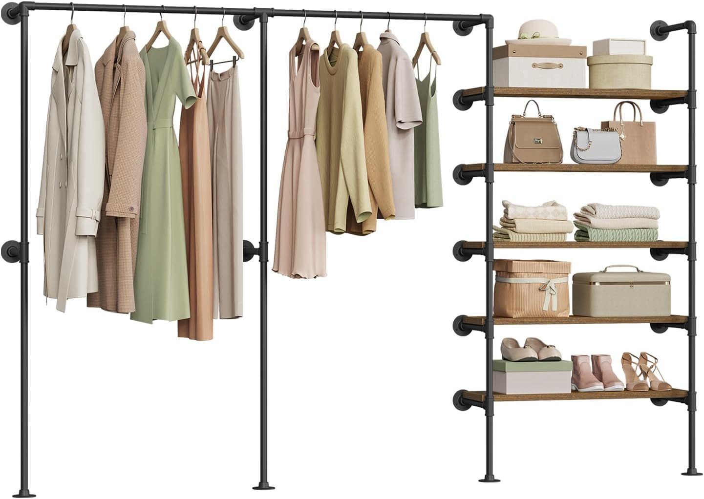 Woltu Kleiderstange, offener Kleiderschrank, mit 5 Ablagen, Wandmontage günstig online kaufen